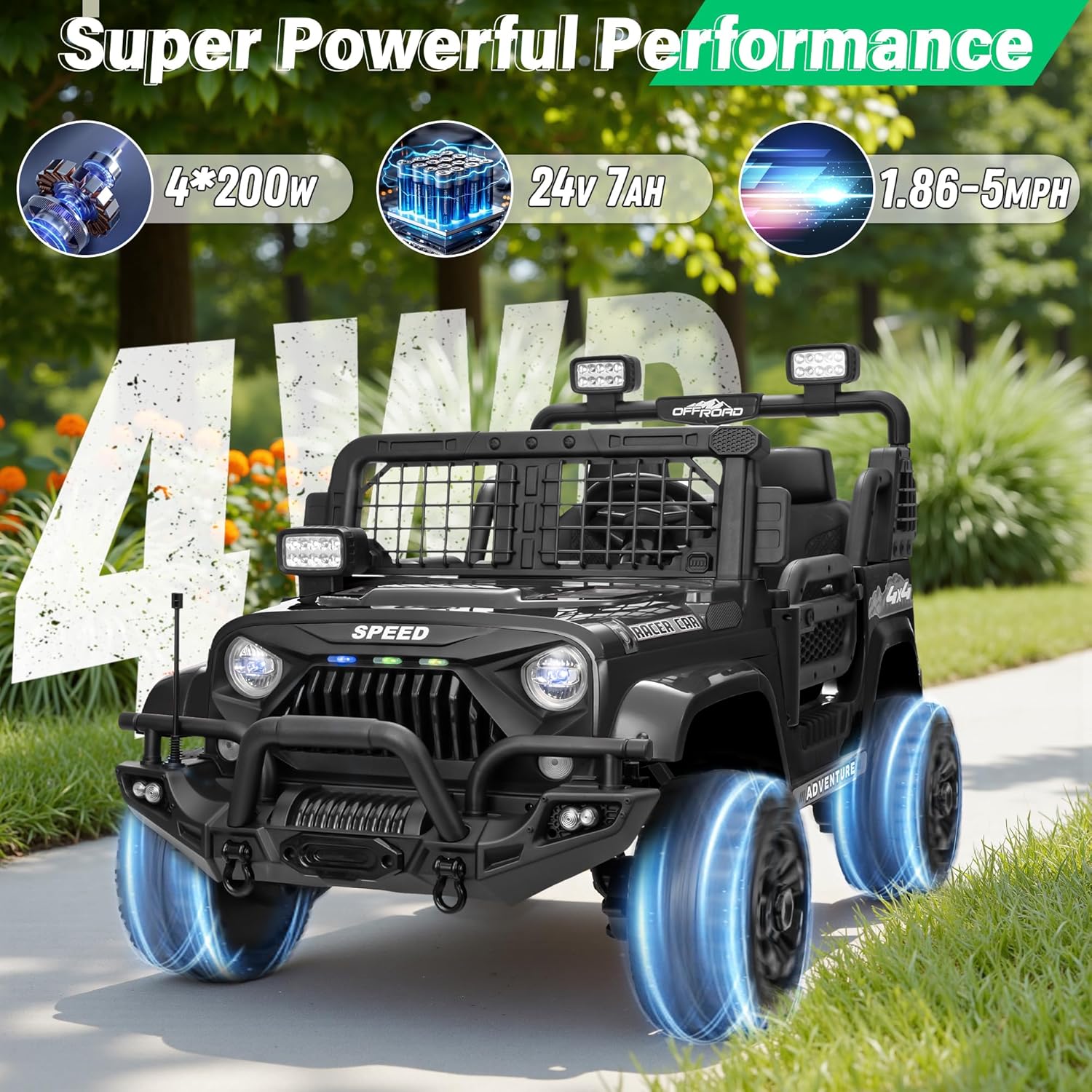 2 Seater Ride On Car Truck with Remote Control XL, Kids 24V Battery Powered Electric Vihicle w/21 in Seat, 3 Speeds, 2WD/4WD Switichable, Shock Absorbers,Bluetooth, Flower, Gift Choice