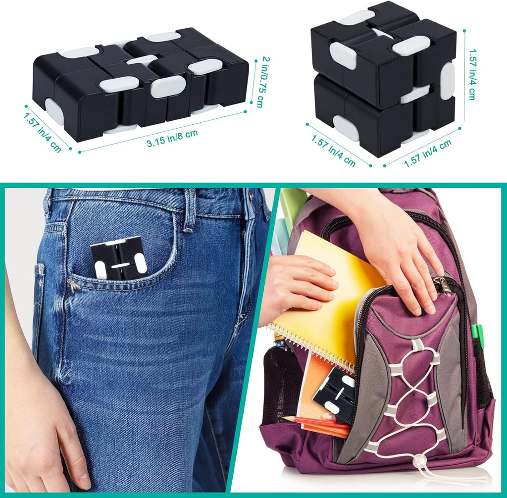 Infinitycube Fidget Toy Stress Relieving Fidgeting Game for Kids and Adults,Cute Pocket-sized Unique Gadget for Anxiety Relief and Kill Time (Black/White)
