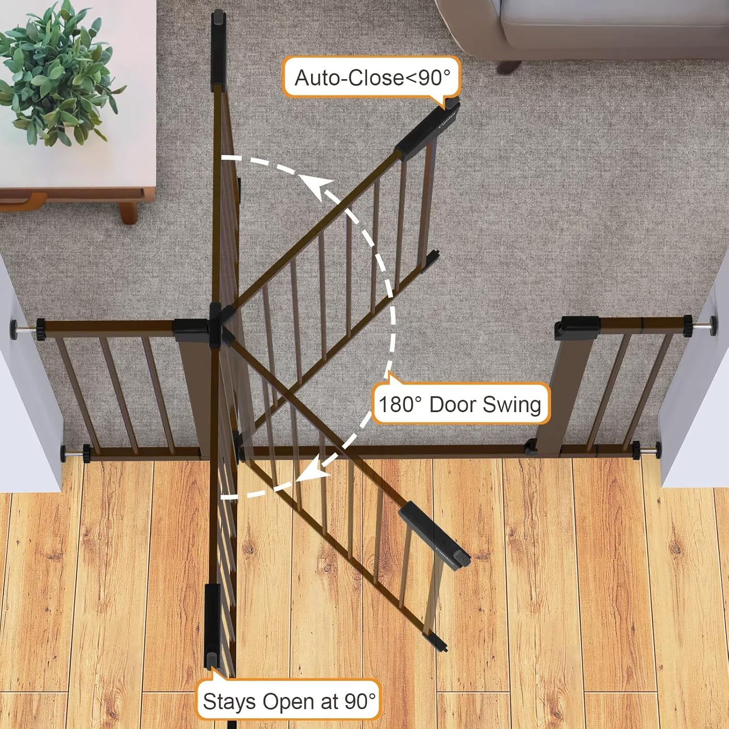 Cumbor 2 Pack 29.7-46" Baby Gate for Stairs, Mom's Choice Awards Winner-Auto Close Dog Gate for doorways, Easy Install Pressure Mounted Pet Gates indoor, Easy Walk Thru Wide Safety Gate for Dog, Brown