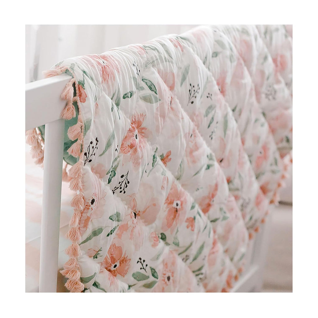 Crane Baby Padded Floor Mat, Pink Floral Nursery Decor, Activity Mat, 40" x 40", Baby Tummy Time, Baby Girl Nursery Essentials