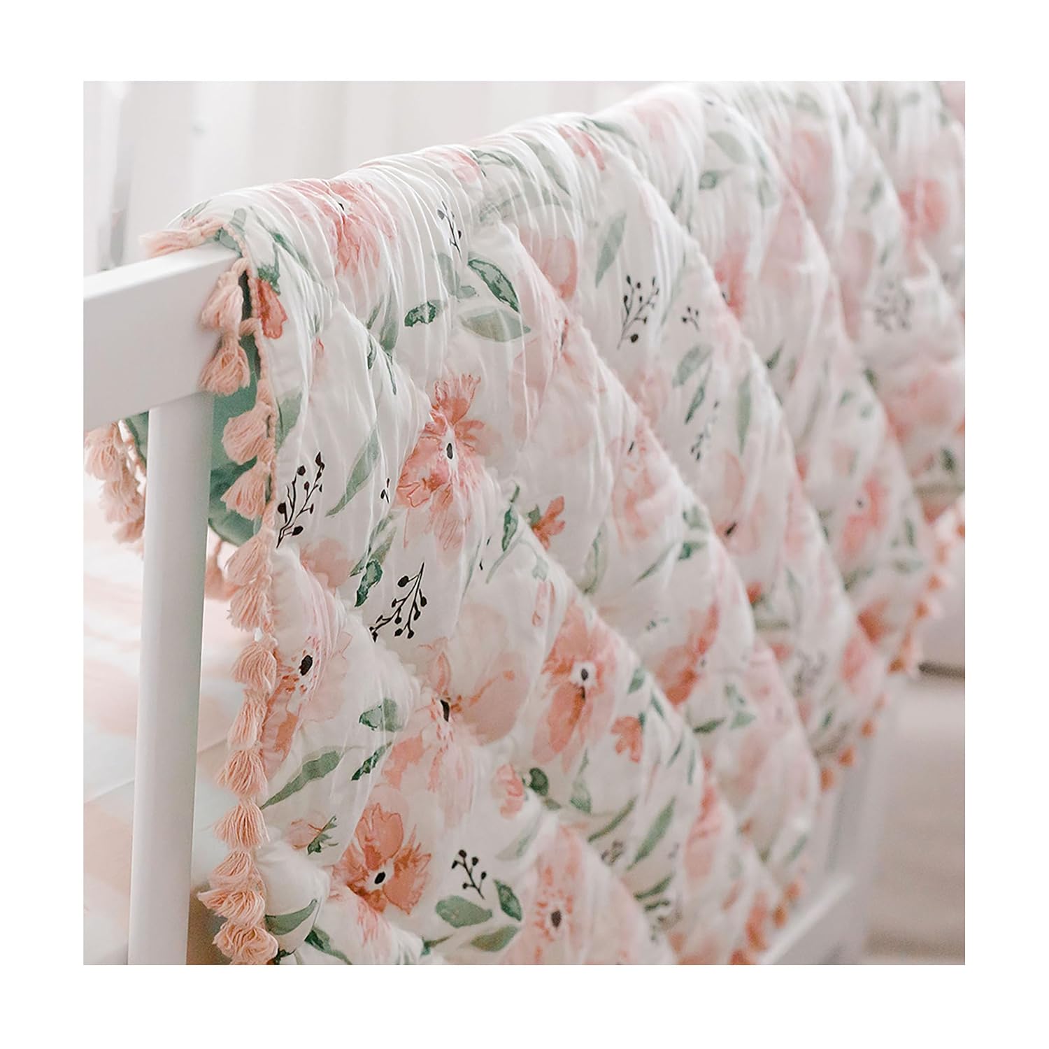 Crane Baby Padded Floor Mat, Pink Floral Nursery Decor, Activity Mat, 40" x 40", Baby Tummy Time, Baby Girl Nursery Essentials