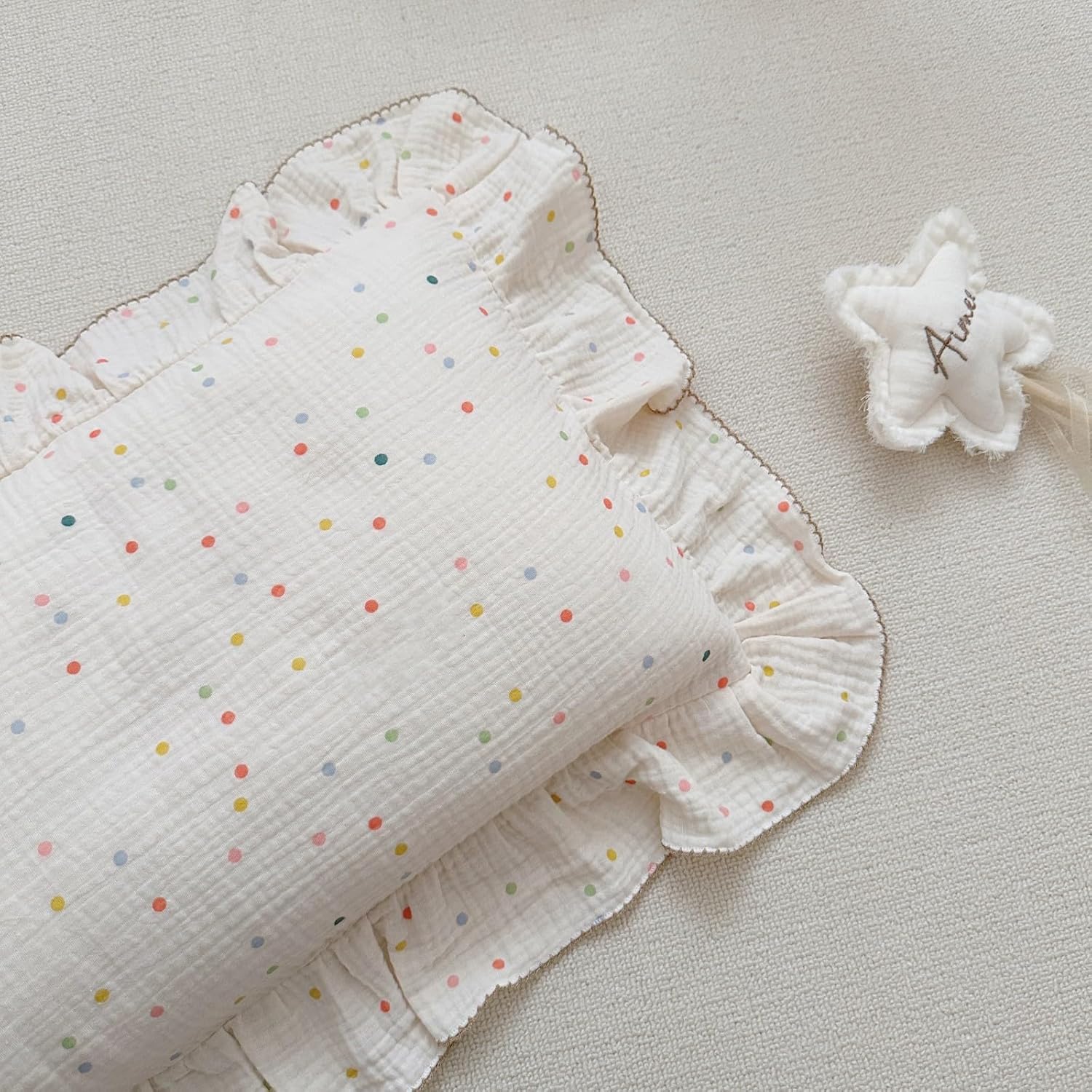 BuLuTu Kids Toddler Pillowcases Muslin Cotton Toddler Pillow Cases Colorful Dots Pattern, Girls Boys Bedding Pillow Covers, Soft Breathable Pillow Protector Envelope Closure,1 Piece,14"x20"