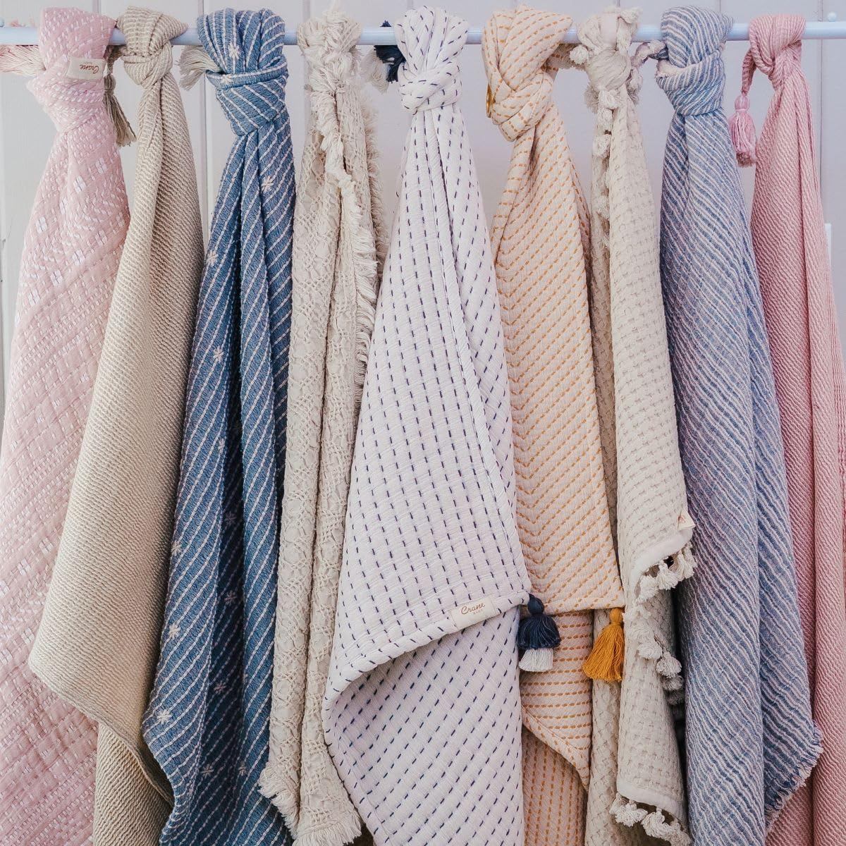 Crane Baby Oatmeal Boho Knit Blanket, Soft Cotton Nursery and Stroller Blanket, 100% Cotton, 30" x 40"