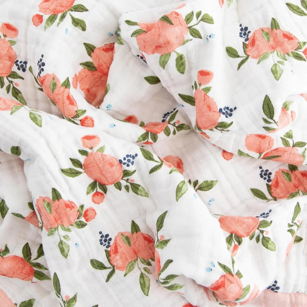 Little Unicorn Newborn Receiving Quilt | Ultra- Soft, Multi-Layered Muslin Fabric | Gift for Newborns & on-The-go (Watercolor Roses)