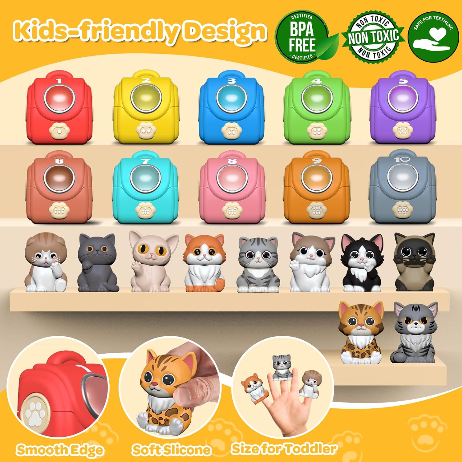 Learning Toy for Toddlers 1 2 3 Year Old, 20 Pcs Cat Toys for Kids, Counting, Matching & Sorting Montessori Educational Sensory Toys, Christmas Birthday Easter Gift for Baby Boy Girl 1-3