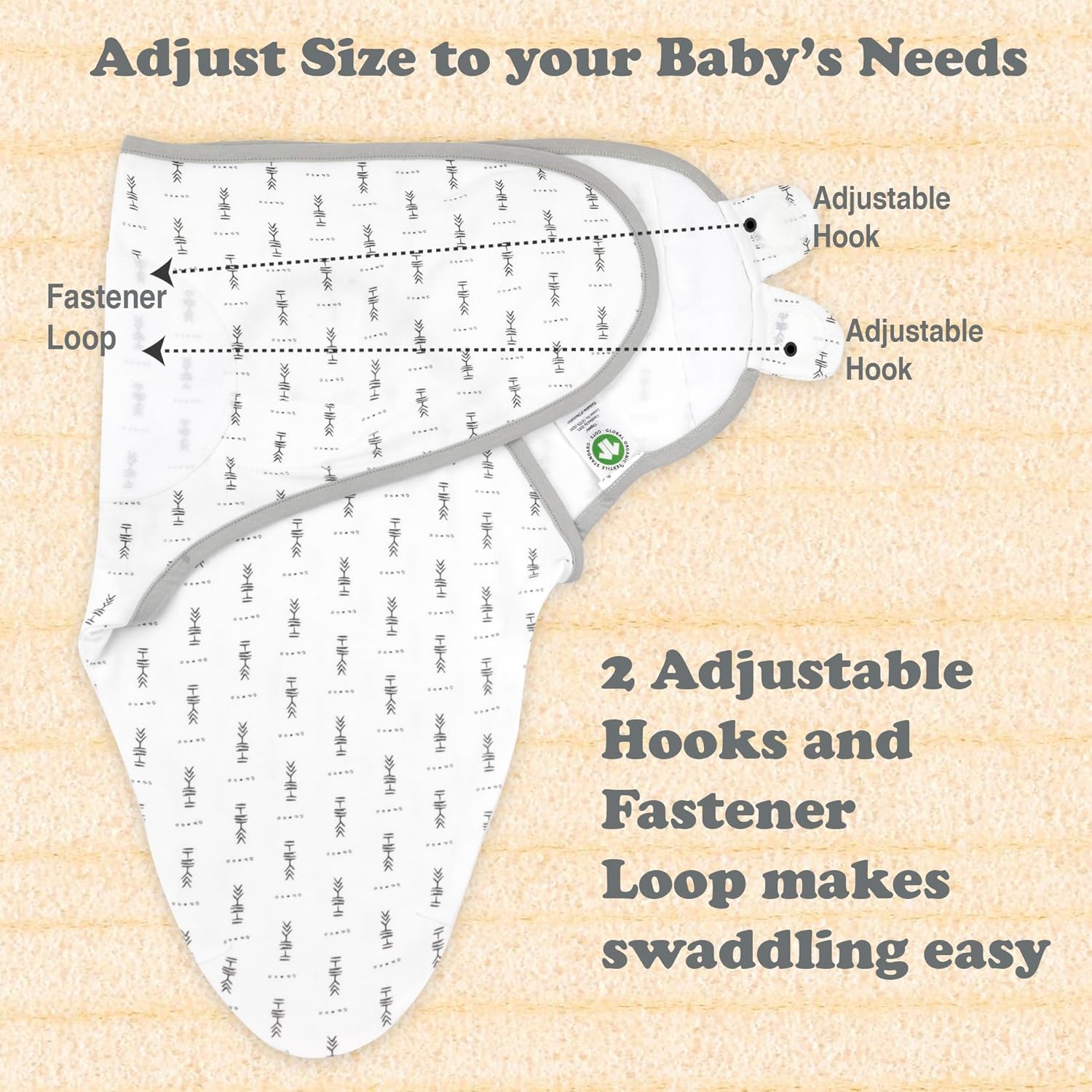 Baby Swaddle Blanket 3-Pack – Organic Cotton Adjustable Swaddle Wrap for Newborns 0-3 Months – Infant Sleep Sack for Baby Girl or Boy – Soft Breathable Swaddling Blankets, Grey