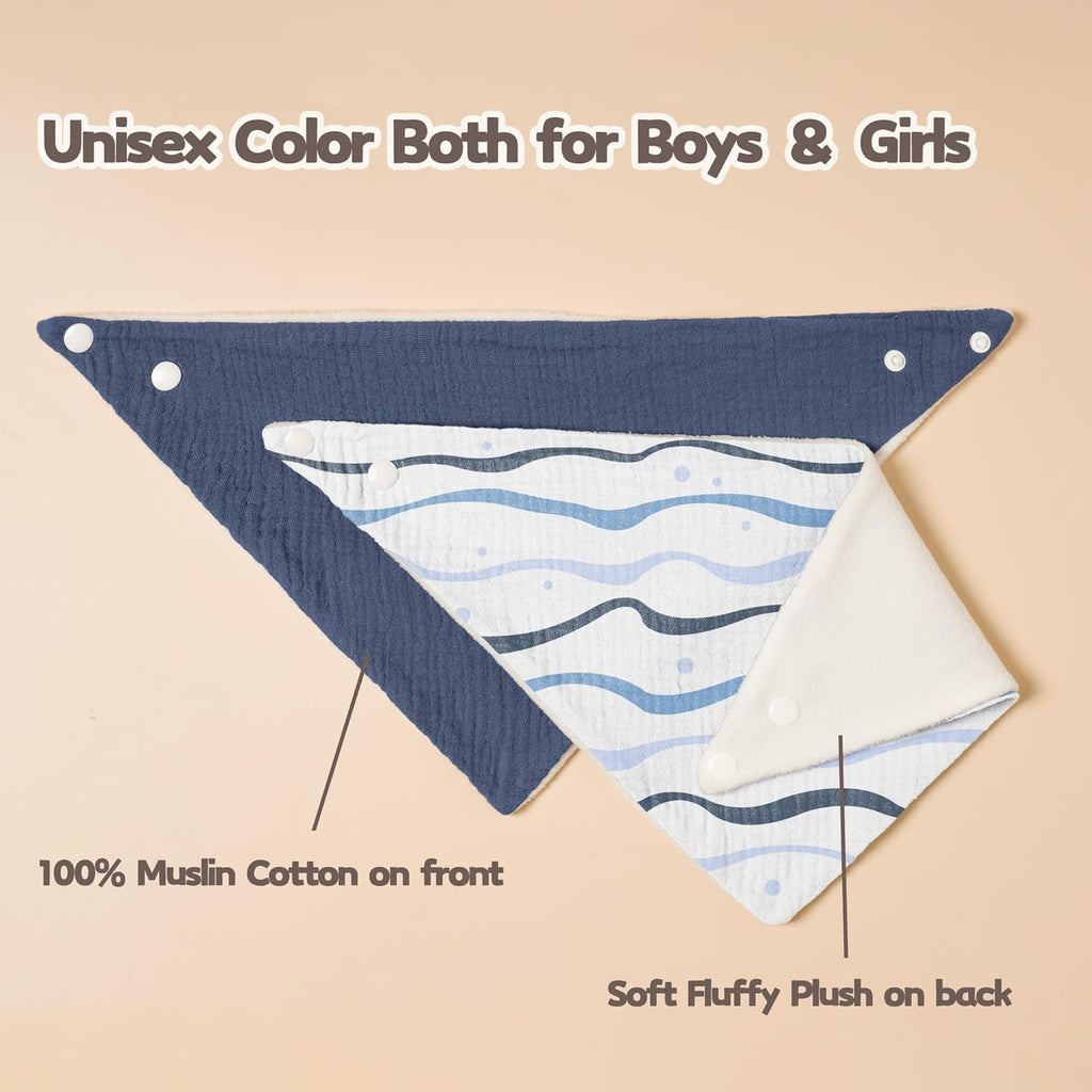 Susurration Muslin Baby Bibs 10Pack Bandana Drool Bibs Soft Adjustable Newborn for Unisex Girls & Boys (Blue Print)