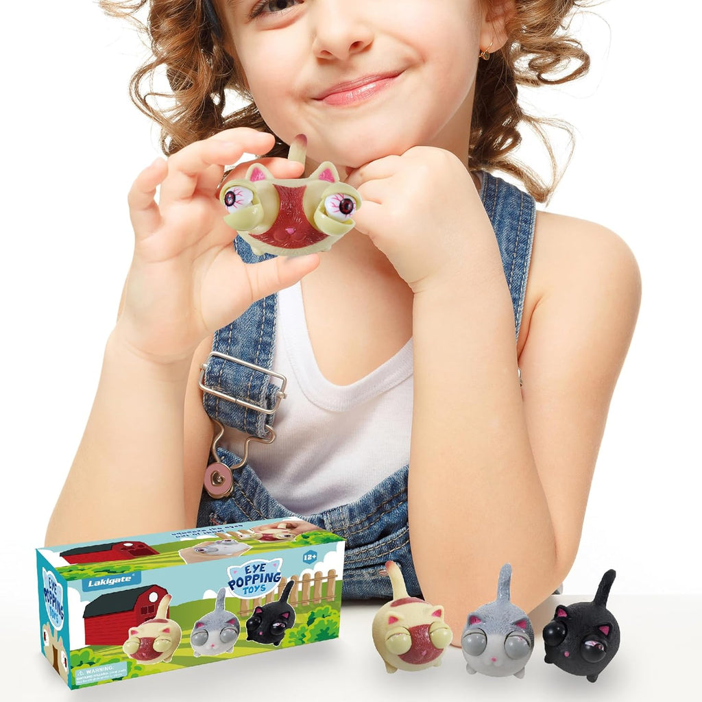Fidget Toys,Eye Popping Squishy Toys,3 Pack,Cat Fidget Toys,Squishies for Autism, ADHD and Quitting Bad Habits,Non-Toxic