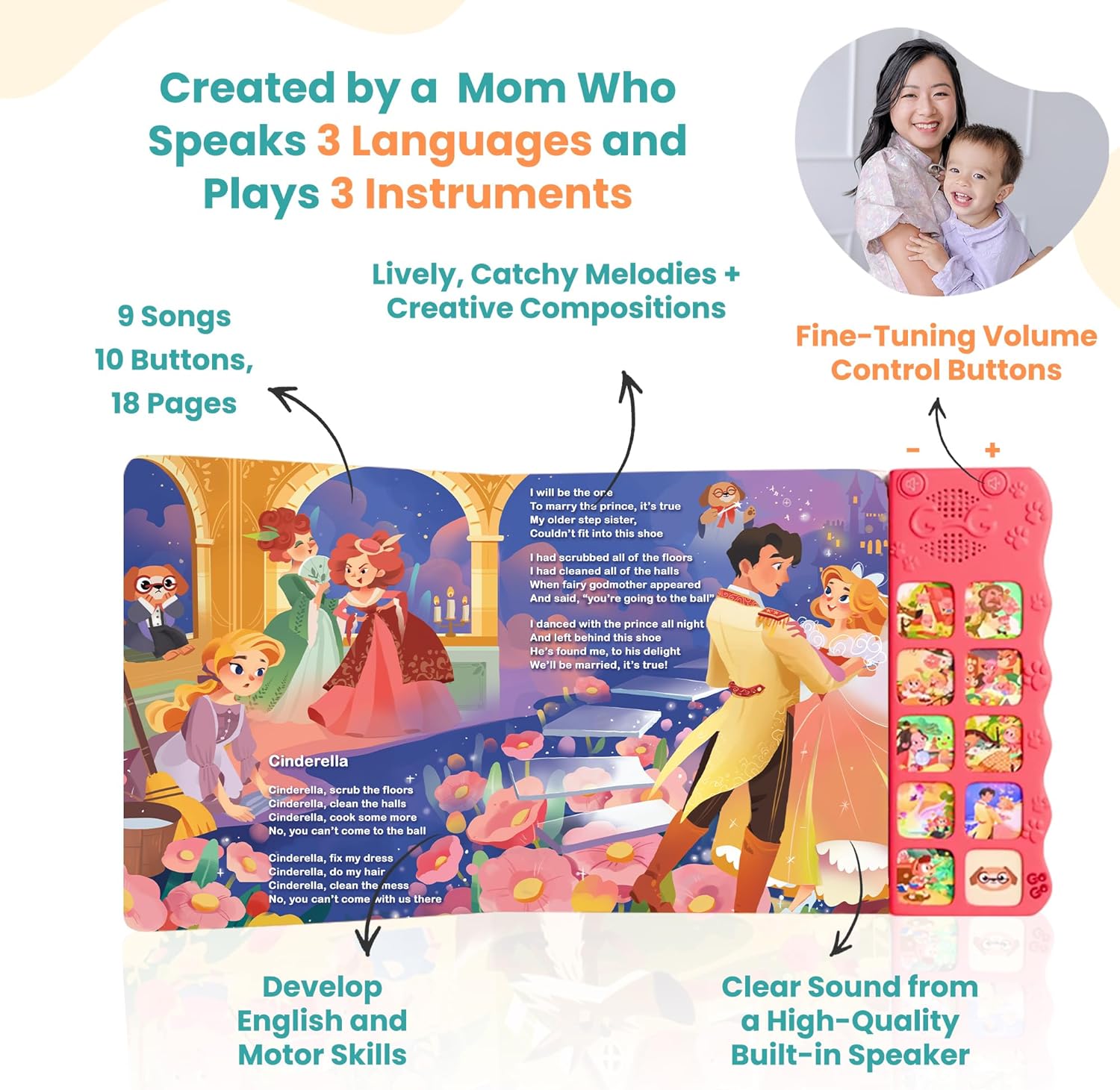 GO GO 9 Fairy Tale Songs: Interactive Sound Book, Musical Books for Toddlers 1-3, Talking Books for Toddlers 1-3, Music Books for Toddlers 1-3, Baby Music Book, Sing Along Books, Baby Book with Sounds