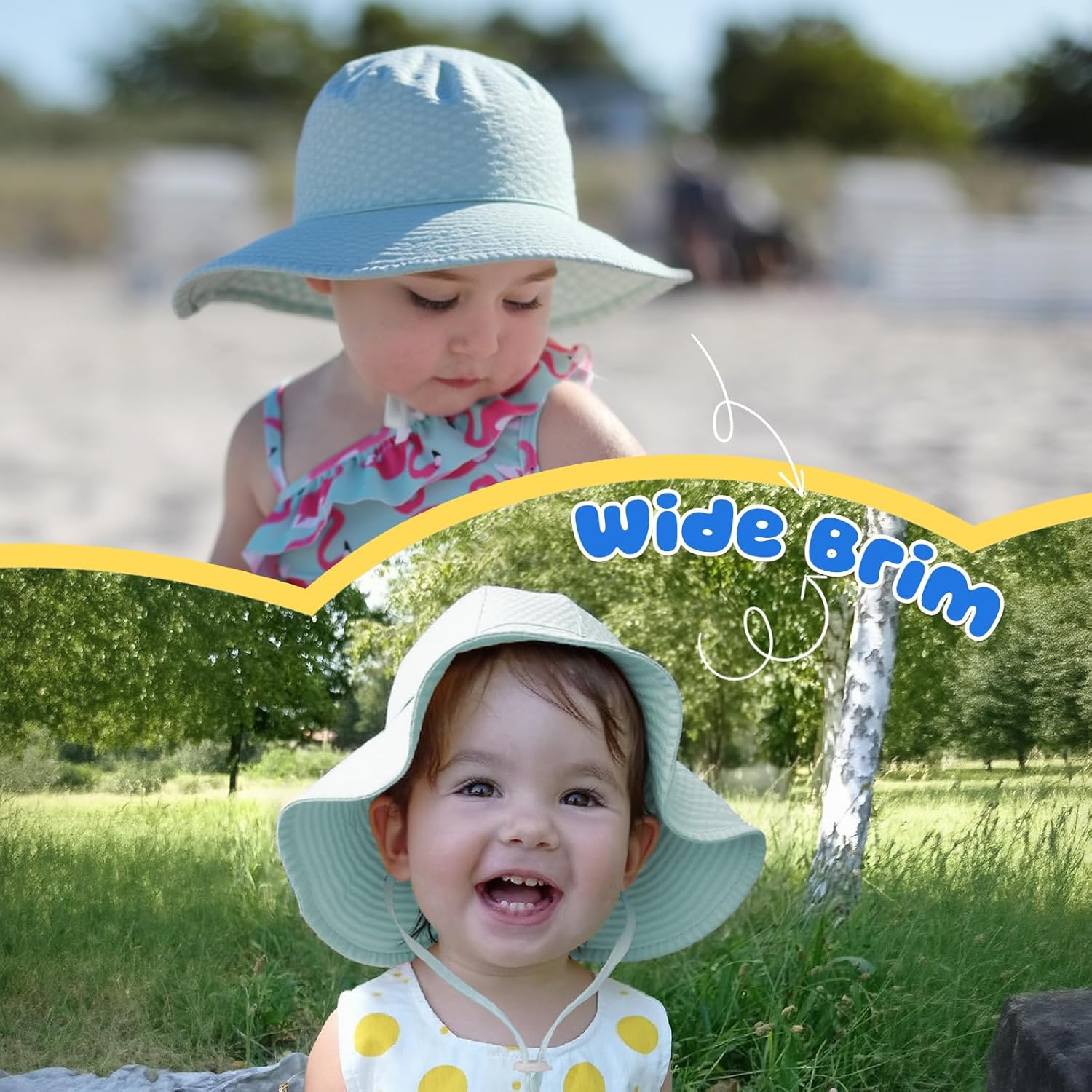 HONGTEYA Baby Sun Hat Toddler Girl Beach Hat Adjustable Outdoor Summer Hat UPF 50+ Sun Protection Wide Brim Infant Kids