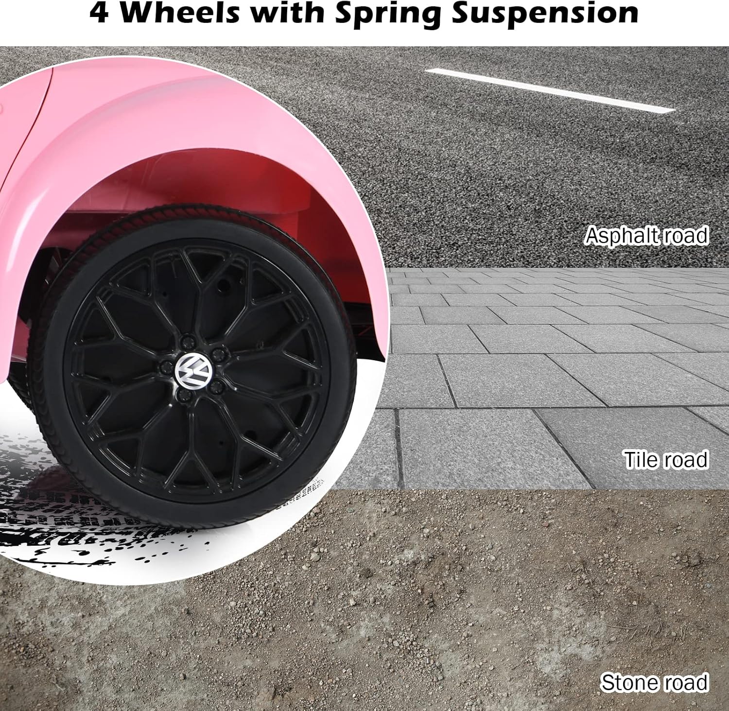 Costzon Ride on Car, 12V Licensed Volkswagen Beetle Battery Powered Vehicle w/Remote Control, Spring Suspension, Lights, USB, Horn, Music, 4 Wheeler for Boy Girl Gift, Electric Car for Kids, Pink