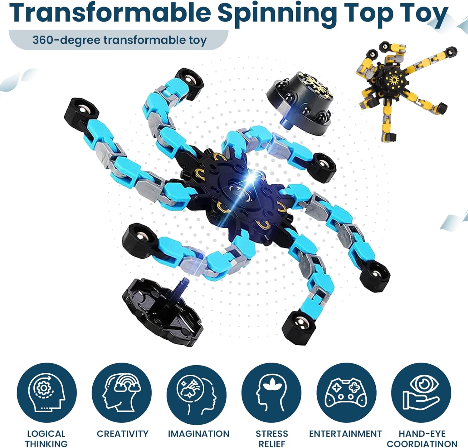 12 Pack Finger Robot Transformable Spinners for Kids Adults,Creative Deformable Fidget Fingertip Gyro Mechanical Top DIY Spiral Chain ADD ADHD Autism Metal Toy Changeable Octopus Stress Relief Gifts