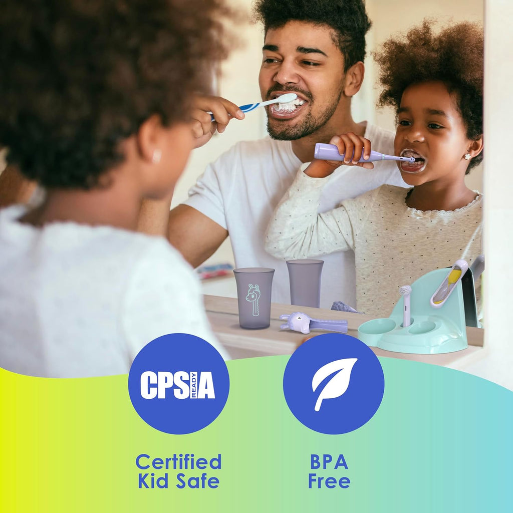 Brusheez Kids’ Electric Toothbrush Set - Safe & Effective for Ages 3+ - Parent Tested & Approved with Gentle Bristles, 2 Brush Heads, Rinse Cup, 2-Minute Timer, & Storage Base (Ollie The Elephant)