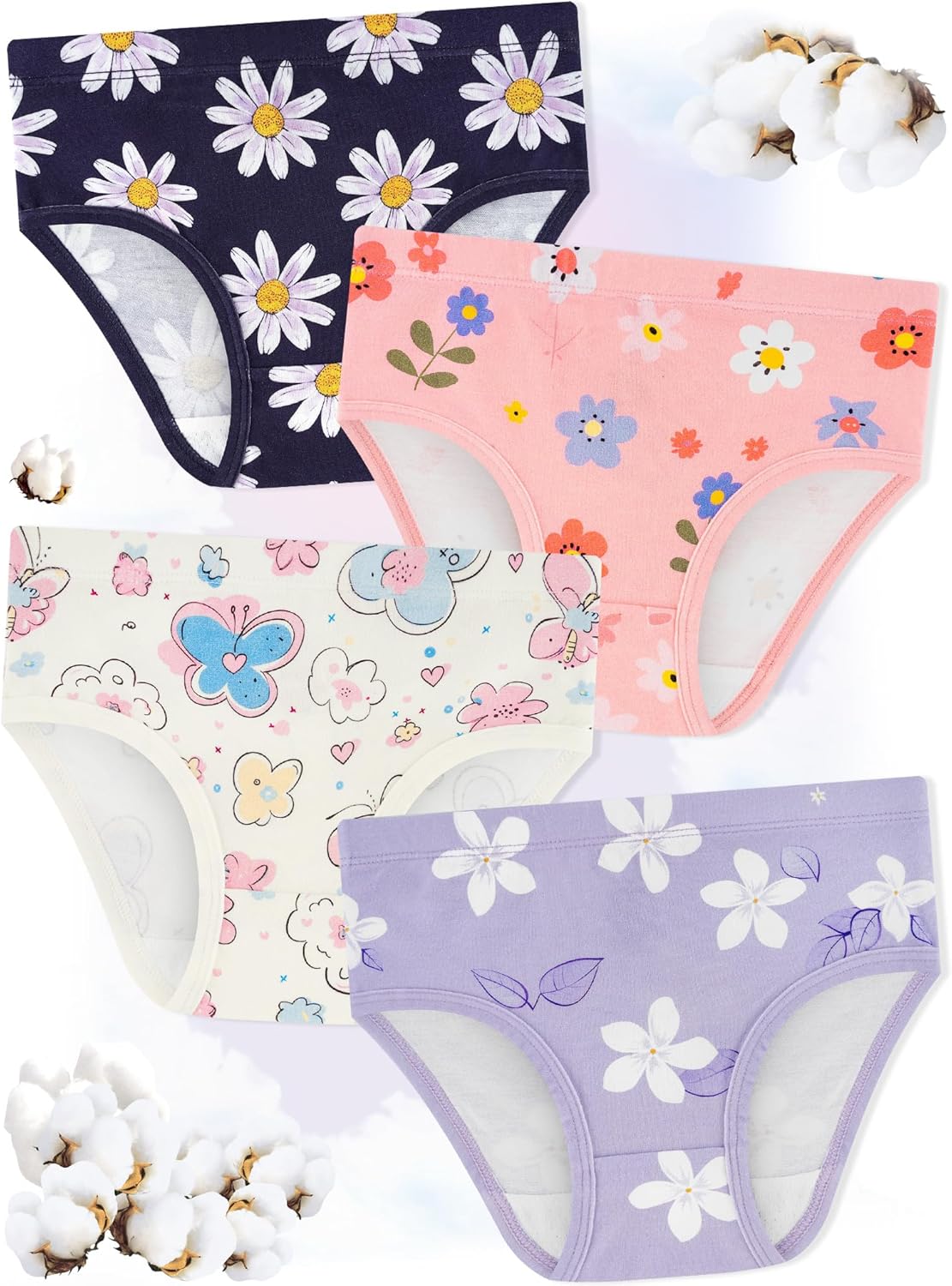 Girls' Underwear,Soft Cotton Tagless Panties for Toddlers' & Little Kids' Comfort,Breathable Briefs,8-Pack