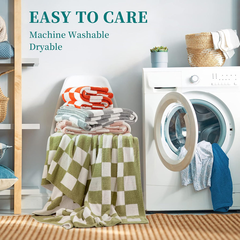 SeaRoomy CheckeredThrow Blanket, Soft Fluffy Microfiber Knit Throw Blanket for Couch Bed, Warm Cozy Reversible Checkerboard Knitted Blanket Room Decor(Burnt Orange, 60"×79")