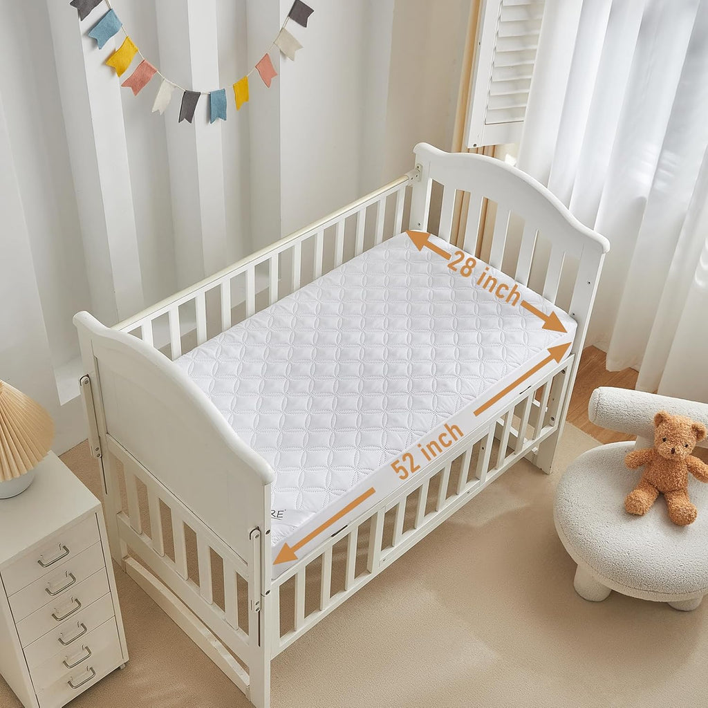 BEDLORE Waterproof Mattress Protector Crib, 2 Pack Soft Mattress Pad, Noiseless Machine Washable Mattress Cover, Ultimate Protection for Your Baby's Crib Toddler Bed (52''x28'')