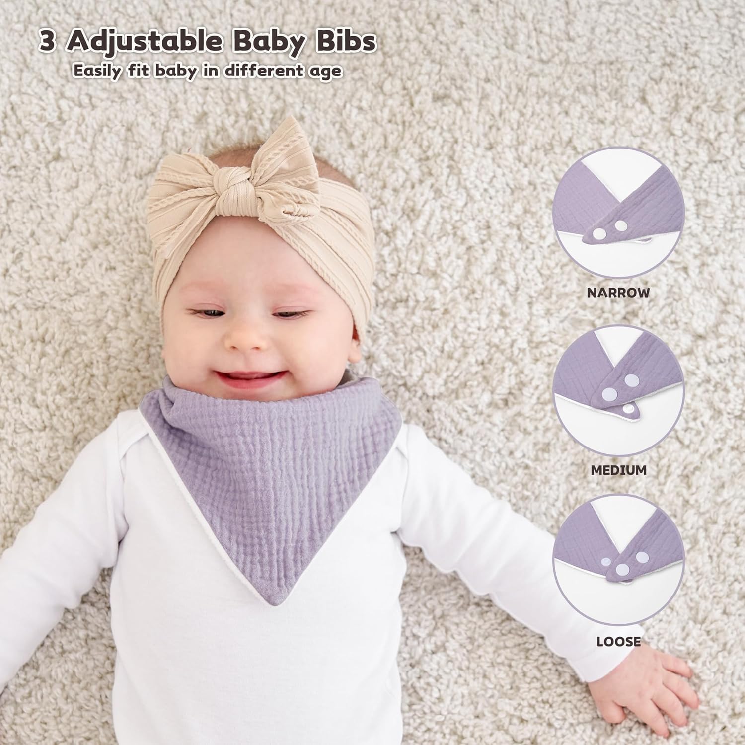 Susurration Muslin Baby Bibs 10Pack Baby Bandana Drool Bibs Soft Adjustable Newborn Bibs for Unisex Baby Girls & Boys (Rosabrun)