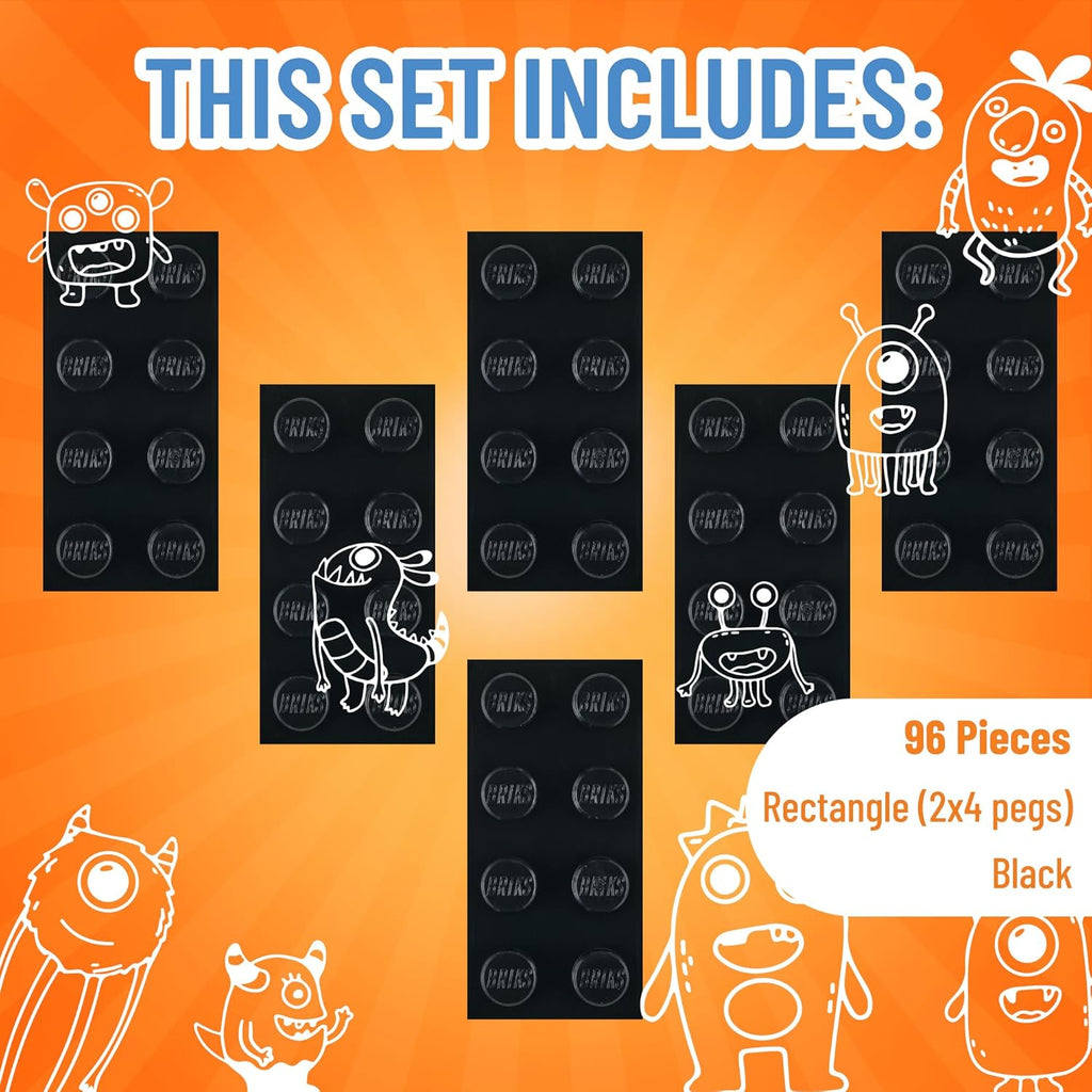 Strictly Briks Classic Bricks Starter Kit - 96-Piece Black 2x4 Set - Compatible with Major Brick Brands - Building Blocks for Ages 3+ - Encourages Creativity & Imagination