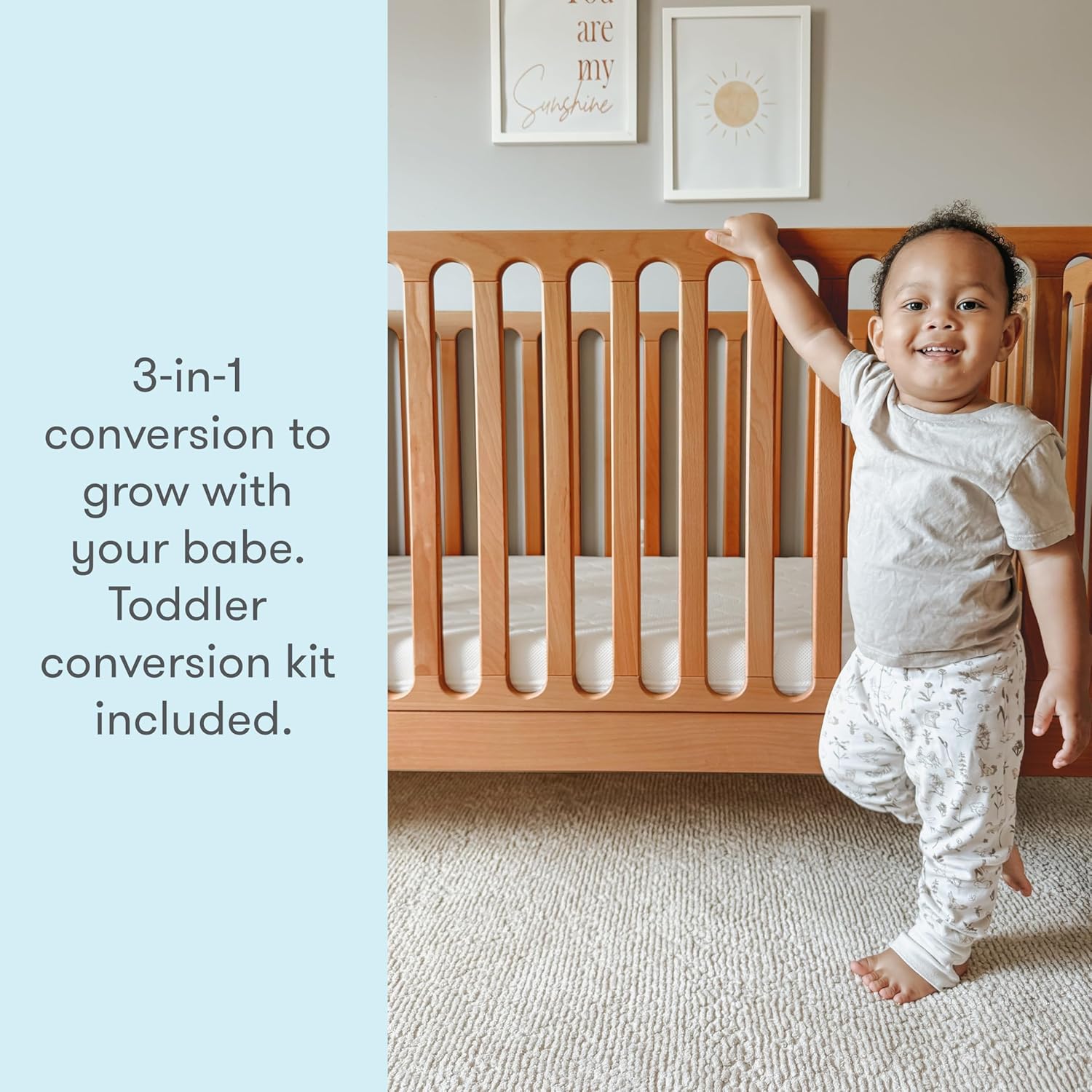 Newton Baby Galileo Standard Crib, Solid Beech Wood in Chestnut Color, 3-in-1 Convertible Crib with Toddler Bed Conversion Kit, Baby-Safe Finish