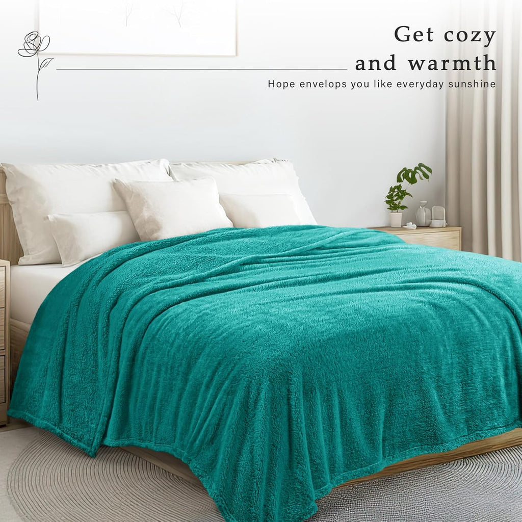 Exclusivo Mezcla Twin Size Flannel Fleece Blanket, Super Soft Velvet Plush Bed Blanket, Fuzzy Cozy and Warm for All Seasons, 60x80 Inches, Teal