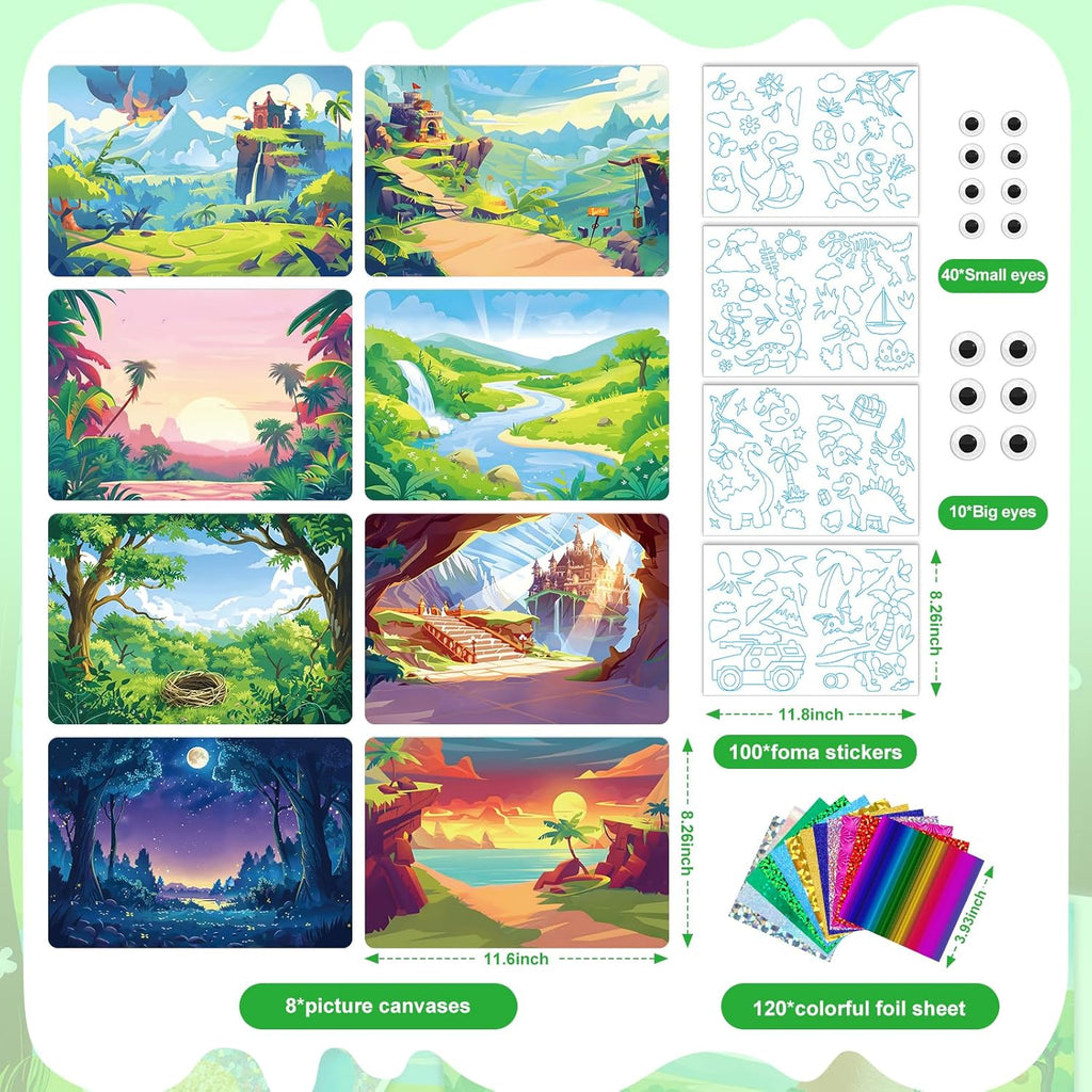 homicozy Art & Craft Activity for Kids-Foil Fun Dinosaur,No Mess Art Crafts for Girls,DIY Foil Foam Stickers,Creative Activity Kits,Kids Travel Toys,Gifts for Girls & Boys Ages 4-10