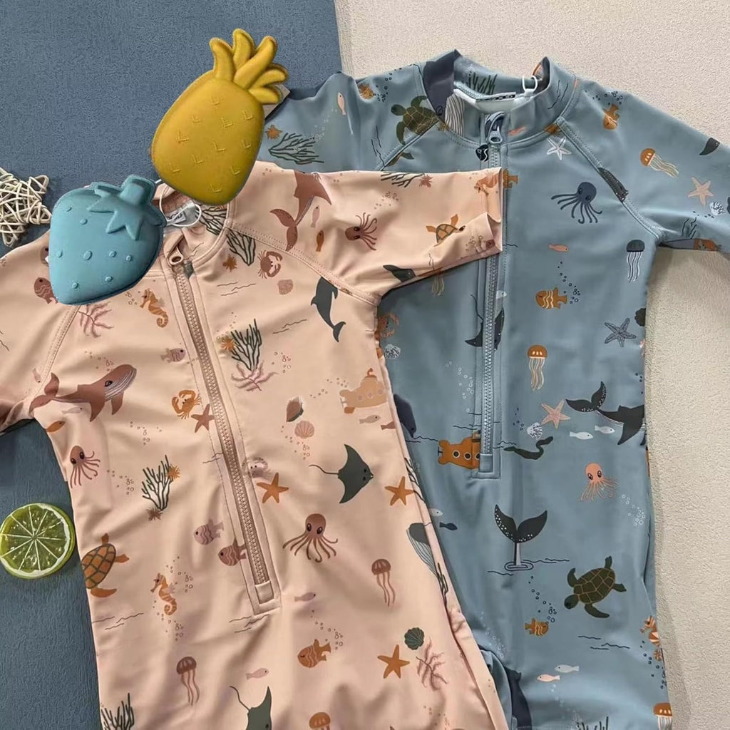 Boys One Piece Swimsuit Whale Dolphin Bathing Suit Zipper Rash Guard Kid Short Sleeve Swimwear Shark Beach Wear UPF50+