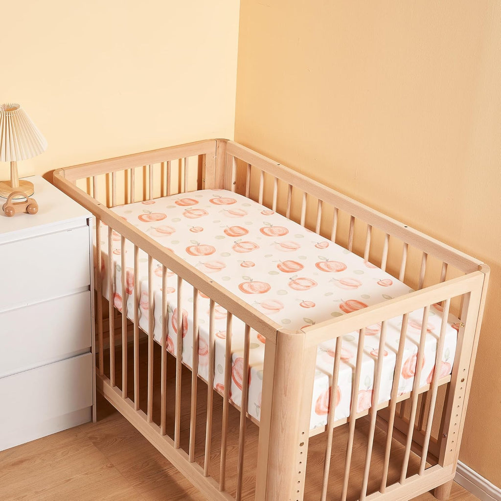 TILLYOU Baby Crib Sheets for Boys Girls, Super Soft Toddler Bed Sheets, 2 Pack Sheets for Standard Crib Mattress 28x52in, Peach dot