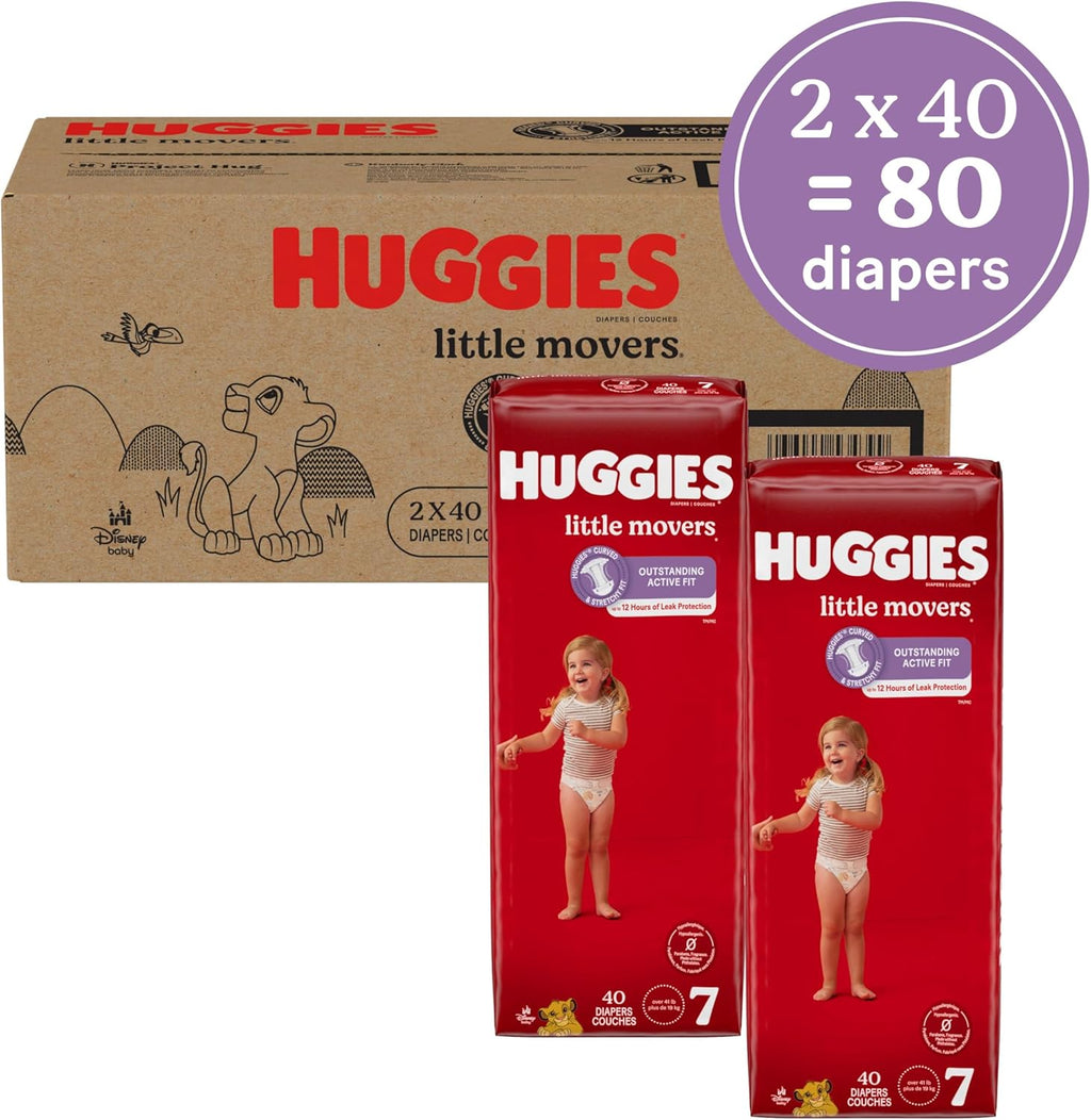 Huggies Size 7 Diapers, Little Movers Baby Diapers, Size 7 (41+ lbs), 80 Count (2 packs of 40)