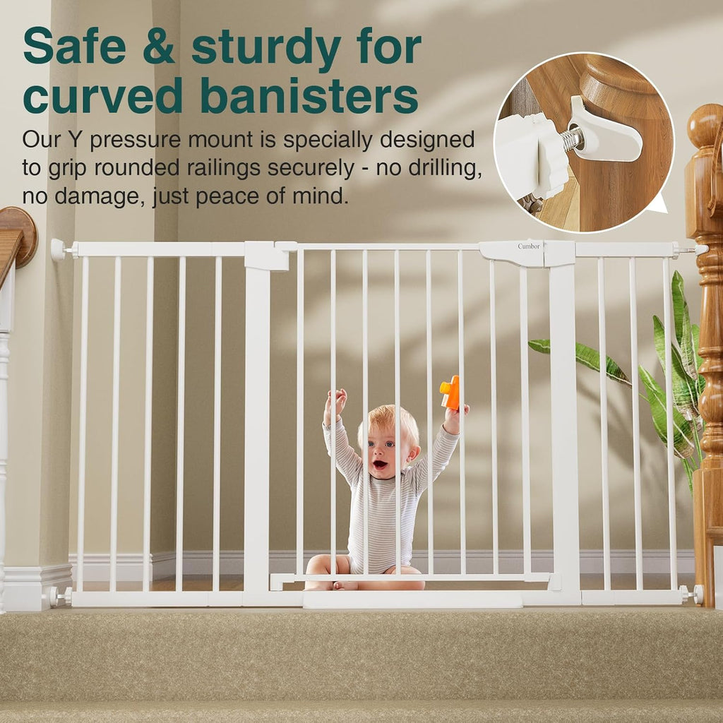 Cumbor 2 Pack 29.7-54.2" Baby Gate for Stairs, Mom's Choice Awards Winner-Auto Close Dog Gate for Doorways, Easy Install Pressure Mounted Pet Gate Indoor, Wide Safety Gate for Dog, White
