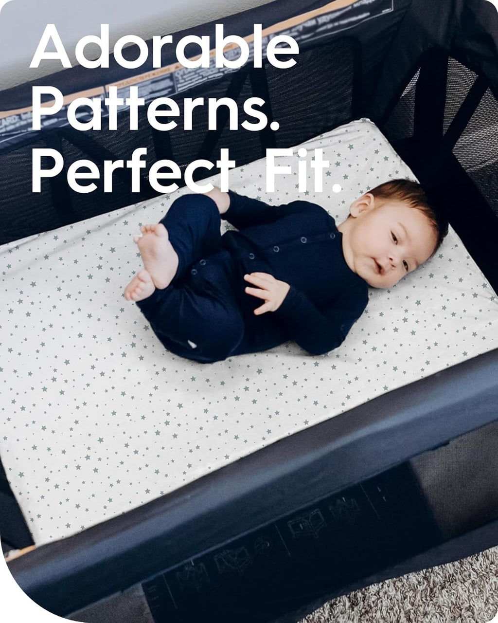 Pack and Play Sheets Fitted, TotBasic Buttery Soft Portable Crib Sheets, Compatible with Graco Pack n Play Playard Crib & Other 27 x 39 Inch Playpen Mattress, 2 Pack Playard Sheets(Grey Stars & Moon)