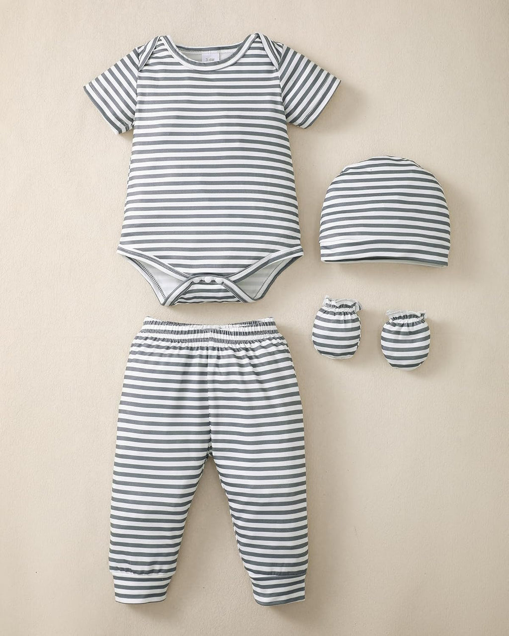 NZRVAWS Newborn Baby Boy Girl Clothes Unisex Infant Romper Pants Set Hat 4-Pack Outfits 0-12 Months 16 Pieces Toddler