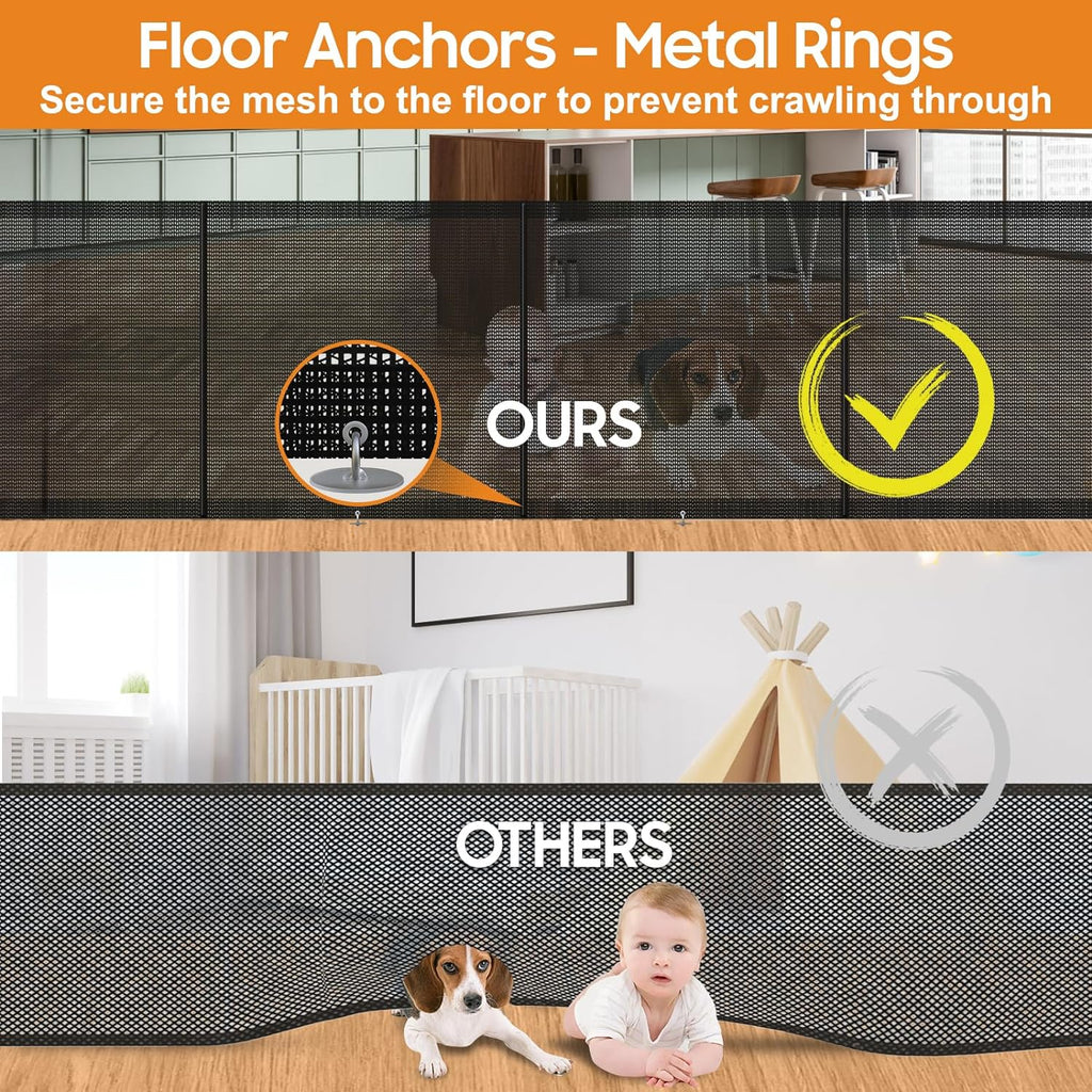 180" Extra Wide Retractable Baby Gates for Large Openings, 42" Extra Tall with Support Rods, Prevent Crawling, Mesh Dog/Pet Gate for Stairs/Doorways, Indoor/Outdoor Use