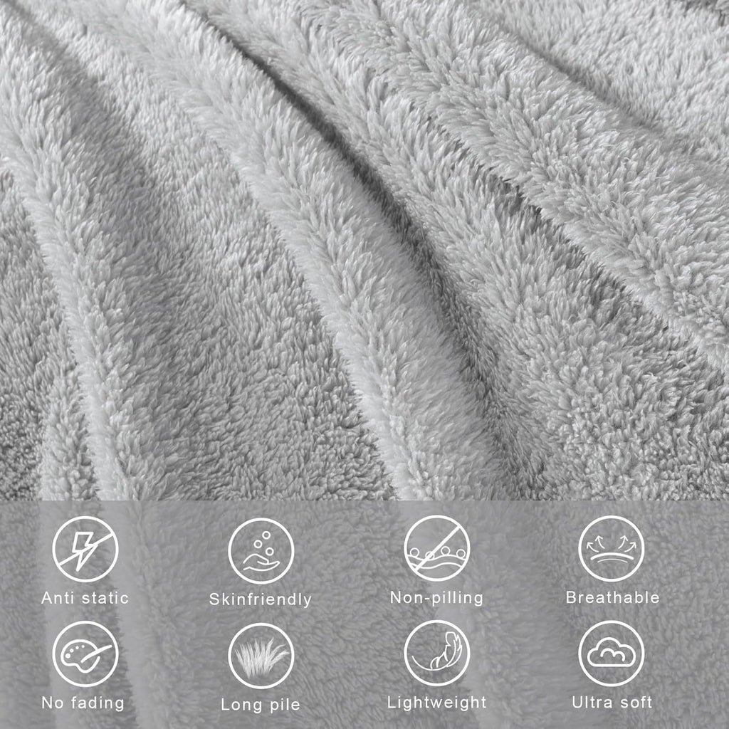 Exclusivo Mezcla Soft Fleece Throw Blanket for Couch, Super Soft Velvet Plush Bed Blanket, Fuzzy Cozy and Warm for All Seasons, 50x60 Inches, Light Grey