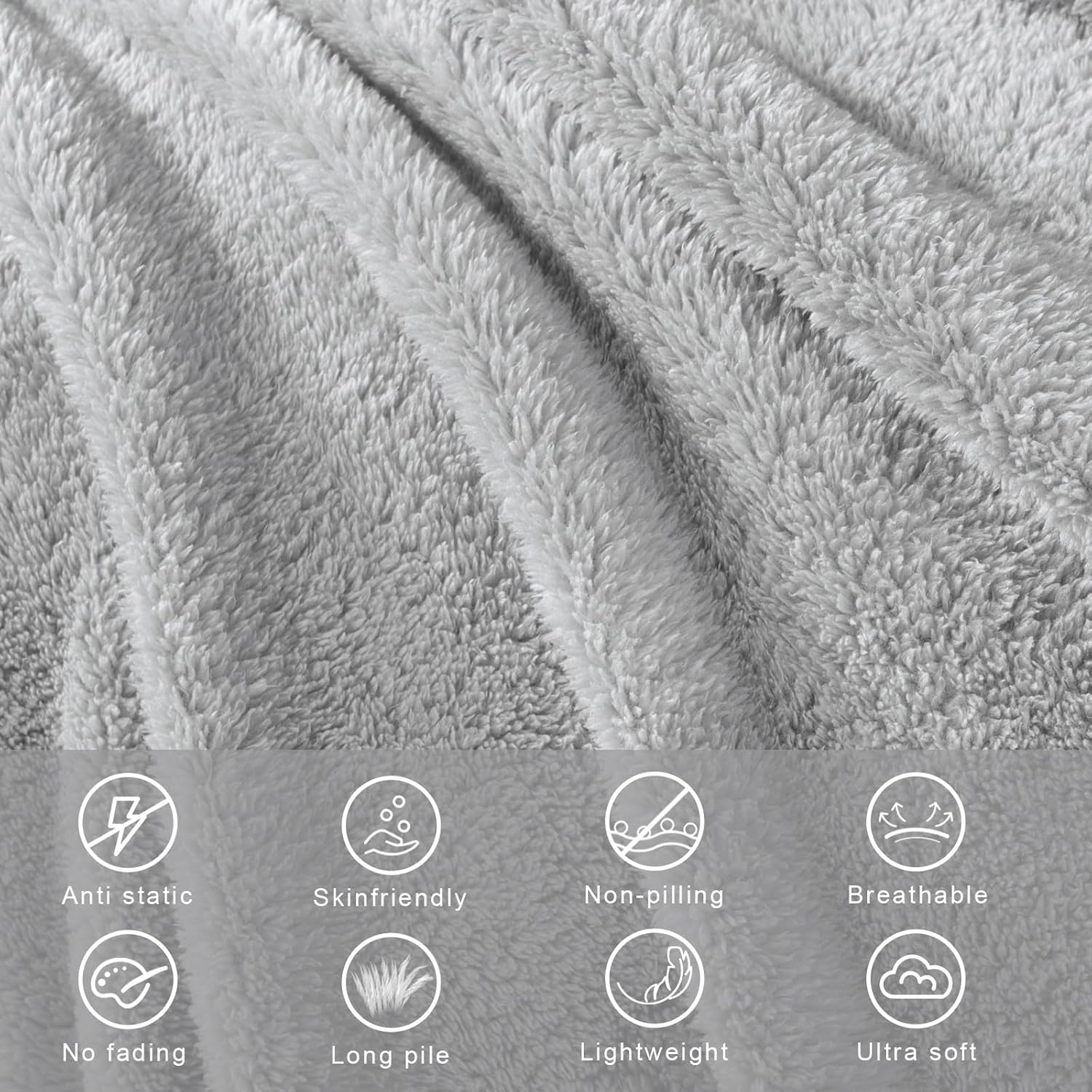 Exclusivo Mezcla Twin Size Flannel Fleece Blanket, Super Soft Velvet Plush Bed Blanket, Fuzzy Cozy and Warm for All Seasons, 60x80 Inches, Light Grey