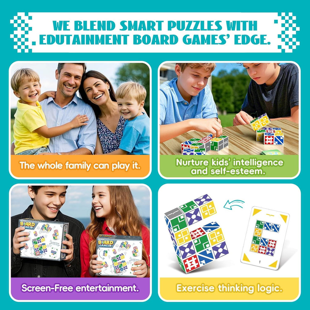 Family Matching Game for Kids & Adults, Block Puzzle Board Games for Boys & Girls Ages 4-8 8-12, 2 Player Card Puzzles for Children 3+ Year Olds