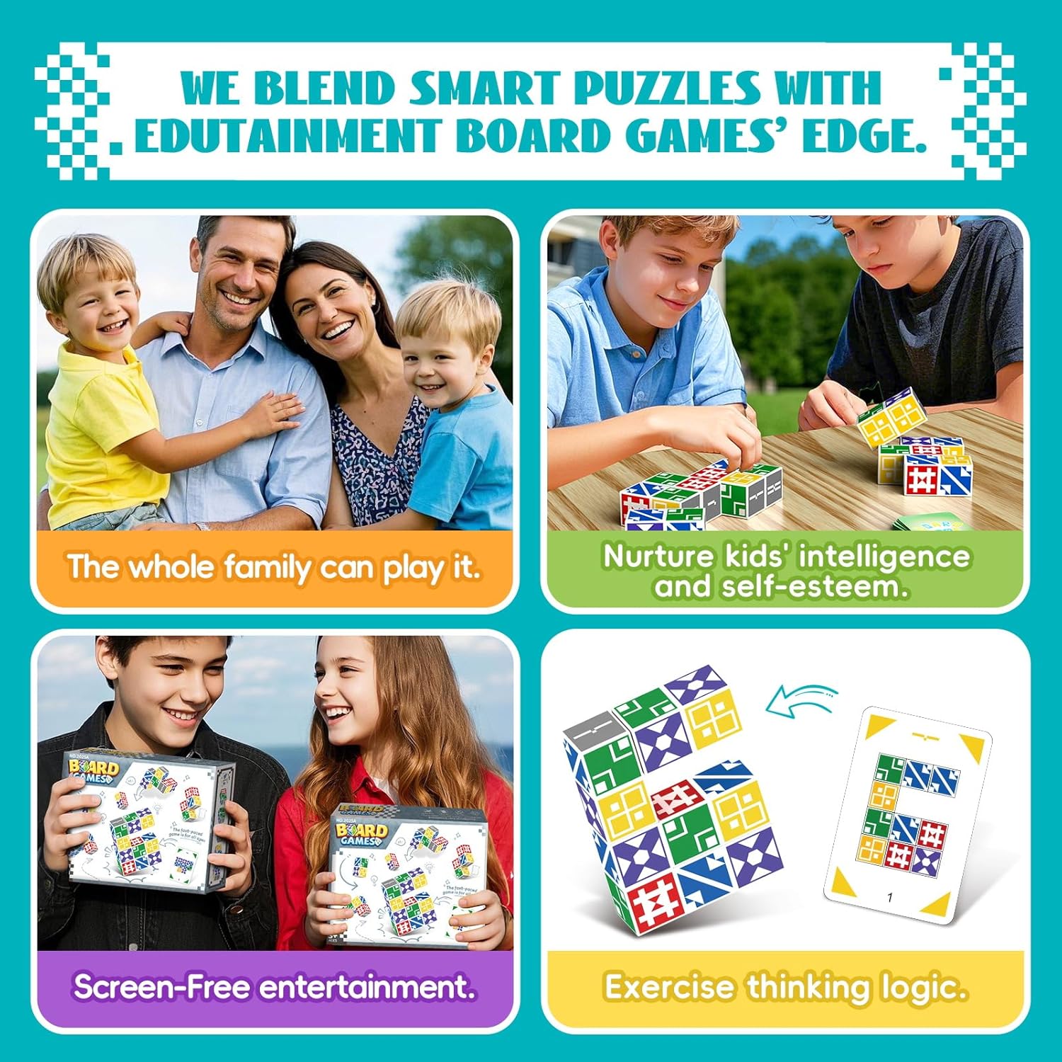 Family Matching Game for Kids & Adults, Block Puzzle Board Games for Boys & Girls Ages 4-8 8-12, 2 Player Card Puzzles for Children 3+ Year Olds
