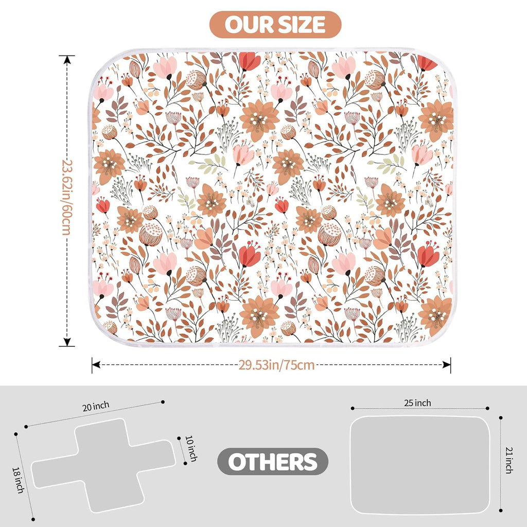 Diaper Changing Pads for Baby, Flower Change Mat, 3Layers Waterproof Change Pad Foldable Absorbent Mats for Women, Reusable Incontinence Underpads for Patient 24''x30''