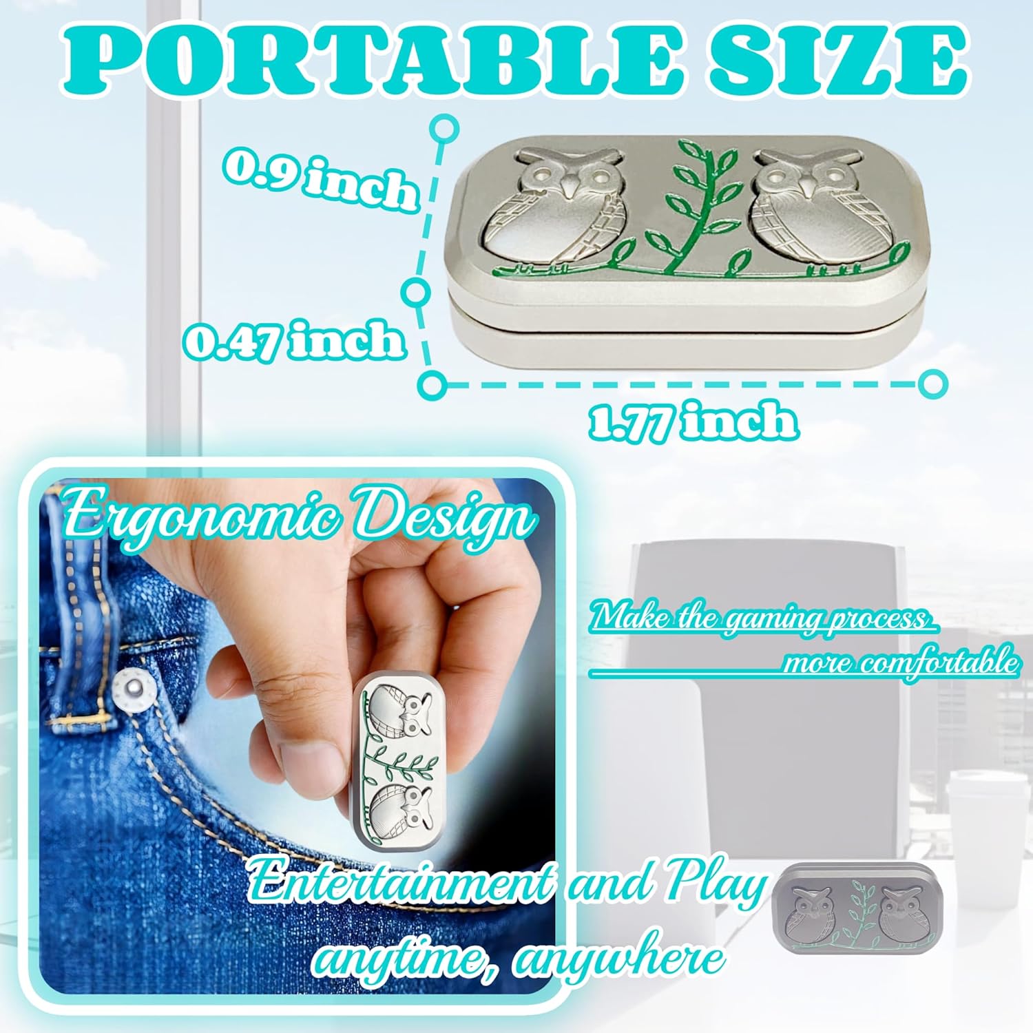 New Decompression Metal Poker Fidget Slider,Men's EDC Hand Slider,Poker Push Card Stress Relief Toys,Twig Sitting Owl Shape Design Fidget Toys,Office Desk Toys Gifts for Boyfriend and Father (Silver)