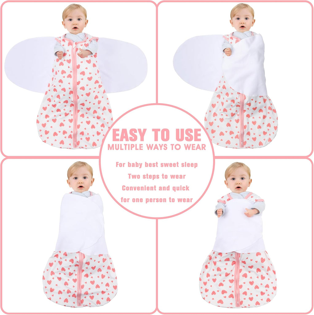 Newborn Sleep Sack Baby Swaddle,0-3 Months,3-Way Adjustable Wearable Blanket,100% Rayon Cotton Swaddling Sleeping Bag，TOG 0.5（Heart&Floral）