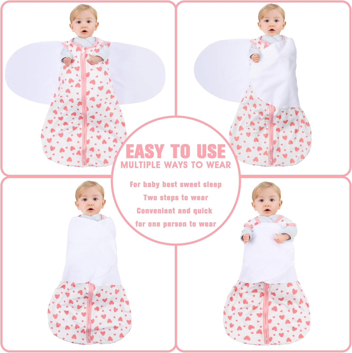 Newborn Sleep Sack Baby Swaddle,0-3 Months,3-Way Adjustable Wearable Blanket,100% Rayon Cotton Swaddling Sleeping Bag，TOG 0.5（Heart&Floral）