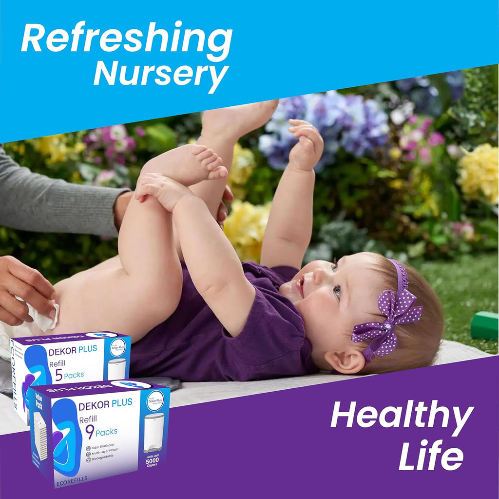 ECO-REFILLS Diaper Pail Refills - Fits Dekor PLUS Extra Thick, Powerful Odor Elimination & Fresh Powder Scent | Easy to Replace and Dispose of Diaper Bag (5 Count (Pack of 1))