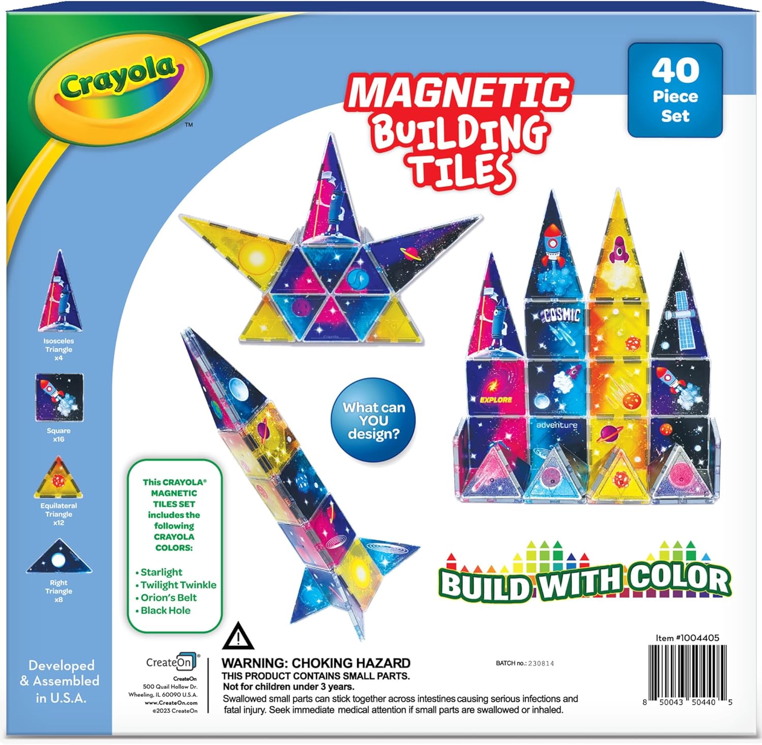 CreateOn Crayola Cosmic Magnetic Tiles, Building Set for Kids, Magnetic Building Toys for Kids, STEM Learning Toys for Boys and Girls Ages 3 and Up, 40-Piece Set (Cosmic)
