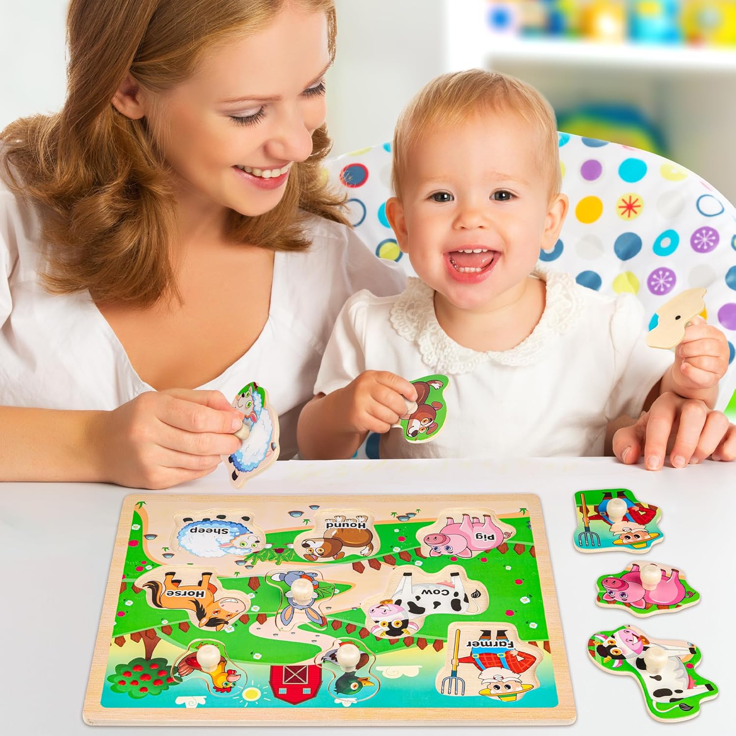 SYNARRY Wooden Puzzles for Toddlers 1-3, 6XSET Animals Puzzles for Toddlers 2-4 with Rack, Toddler Puzzles Ages 2-4, Kids Learning Educational Montessori Toys for 2 3 Year Old, Gifts for Boys Girls