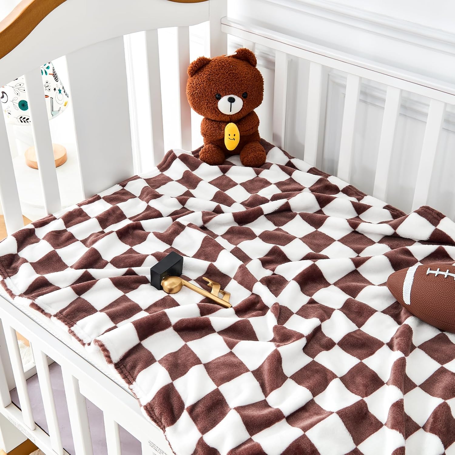Yurhap Checkered Baby Blanket Fleece Baby Blankets Neutral for Boys Girls, Super Soft Warm Lightweight Infant Toddler Newborn Receiving Gifts for Crib Stroller, 30x40 Inch, Brown