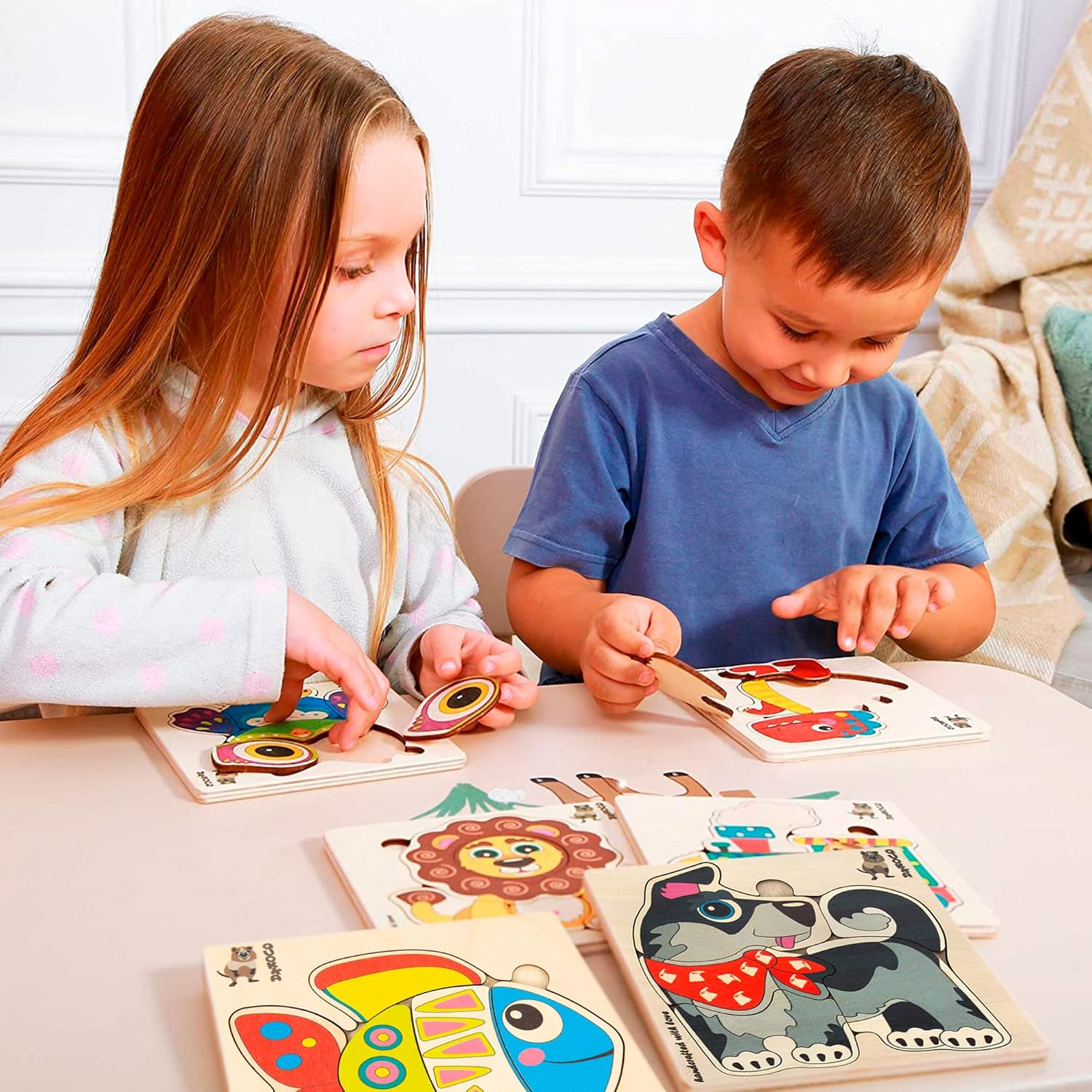 QUOKKA Wooden Puzzles for Toddlers 3-4 - 6XSET Toddler Puzzles Ages 3-4 - Wood Learning Montessori Toys 3-5 Year Old - Preschool Animal Travel Game Gift for Boys & Girls