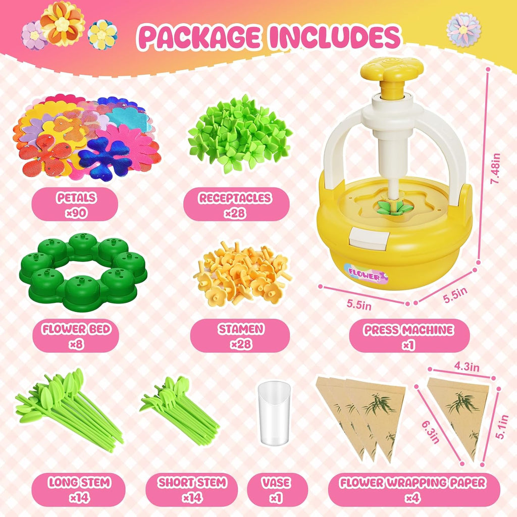 Fabric Flower Bouquets Toys, DIY Flower Making Kit for Kids 4 5 6 7 8 9 10 11 12 Year Old Girl Birthday Christmas Gift, Art and Crafts Kit Flowers Toys for Girls 4-6 6-8 8-12 Year Old (YELLOW)
