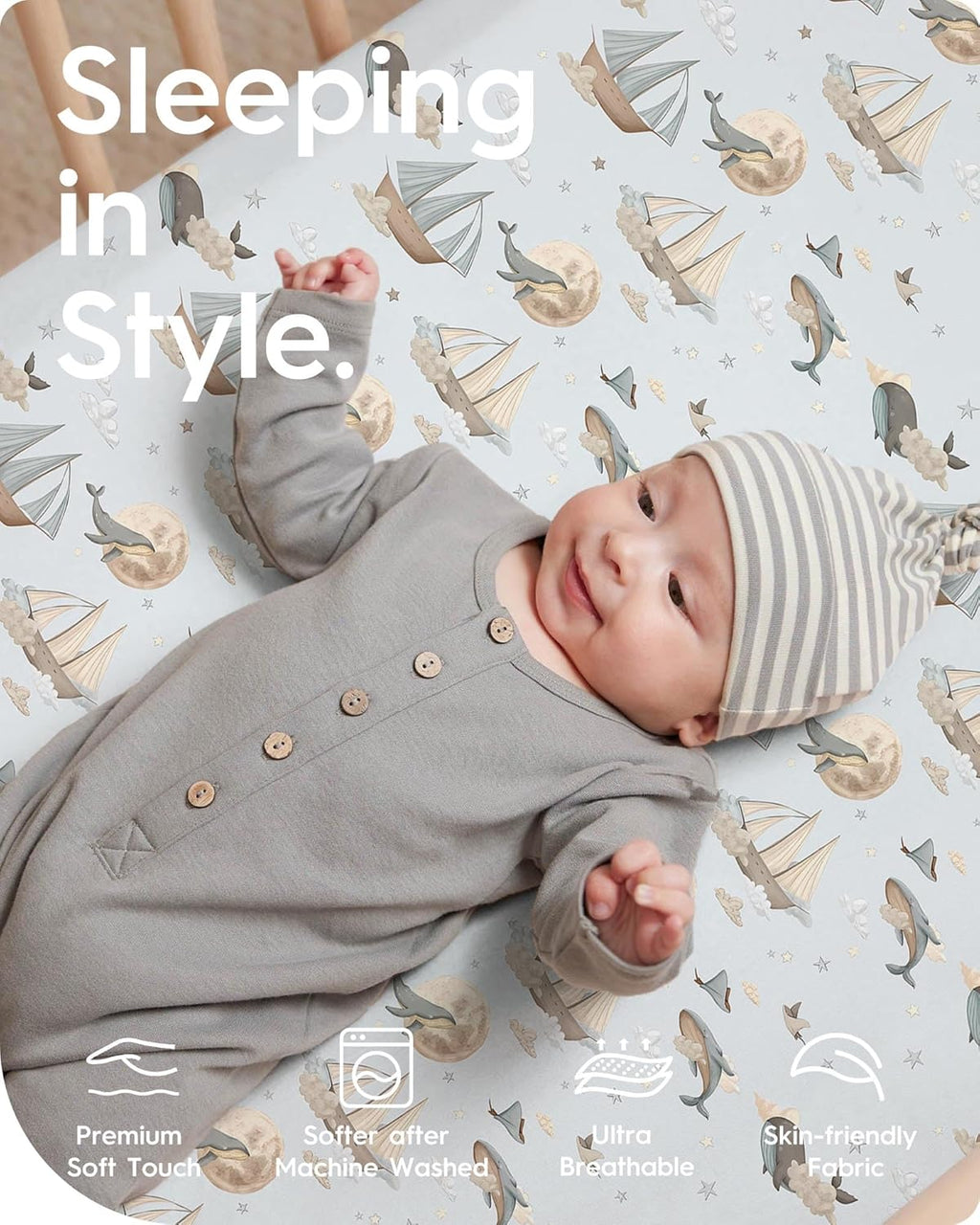 Graco Pack and Play Sheets Fitted, TotBasic Ultra Soft Mini Crib Sheets Boy, Neutral Pack N Play Mattress Sheets Hypoallergenic and Soothing, Premium Jersey Playrad Sheets, 2 Pack