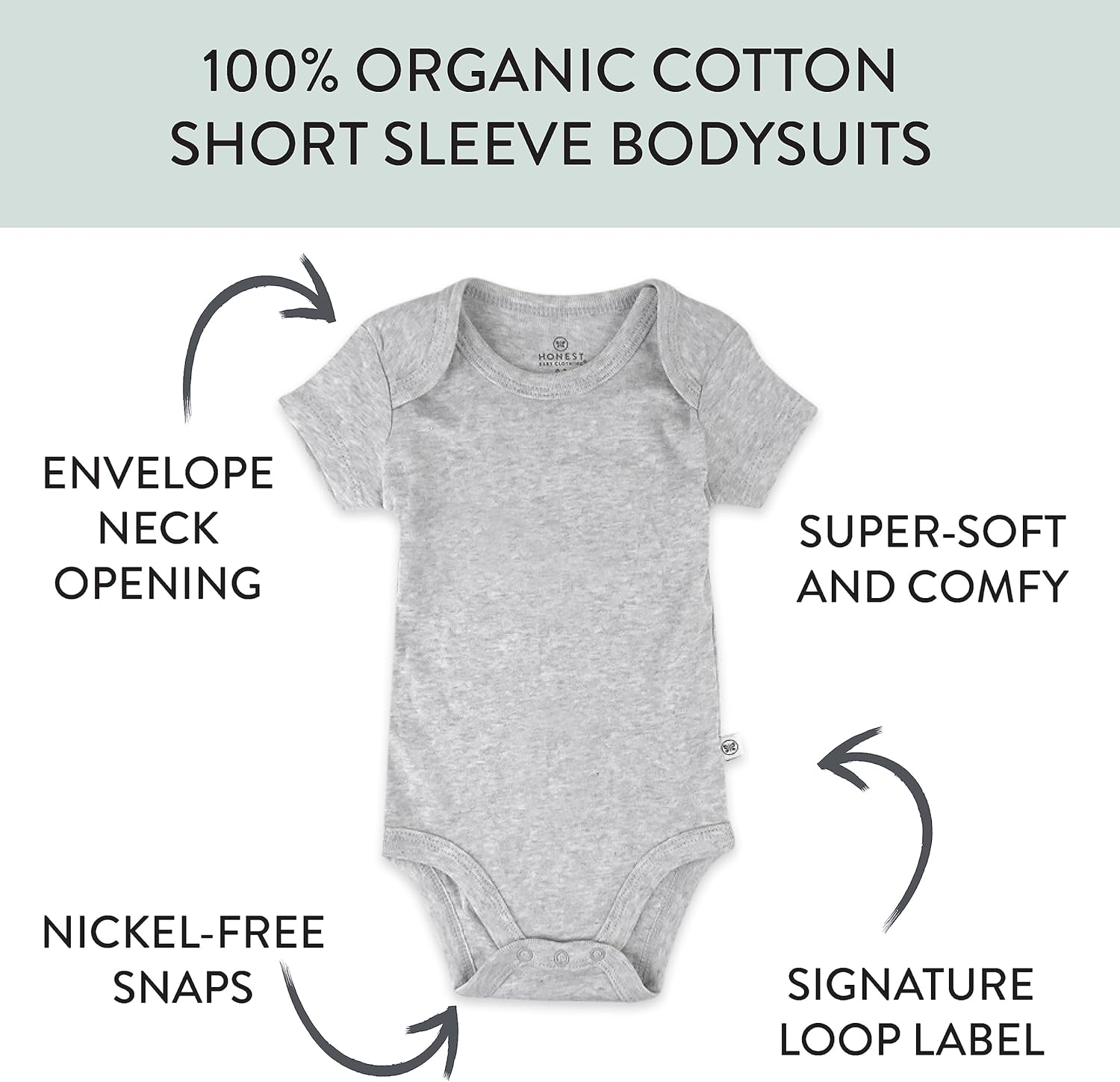HonestBaby unisex-baby 10-pack Short Sleeve Bodysuits One-piece 100% Organic Cotton for Infant Baby Boys, Girls