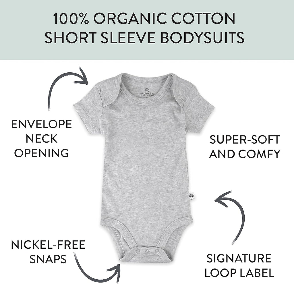 HonestBaby unisex-baby 10-pack Short Sleeve Bodysuits One-piece 100% Organic Cotton for Infant Baby Boys, Girls
