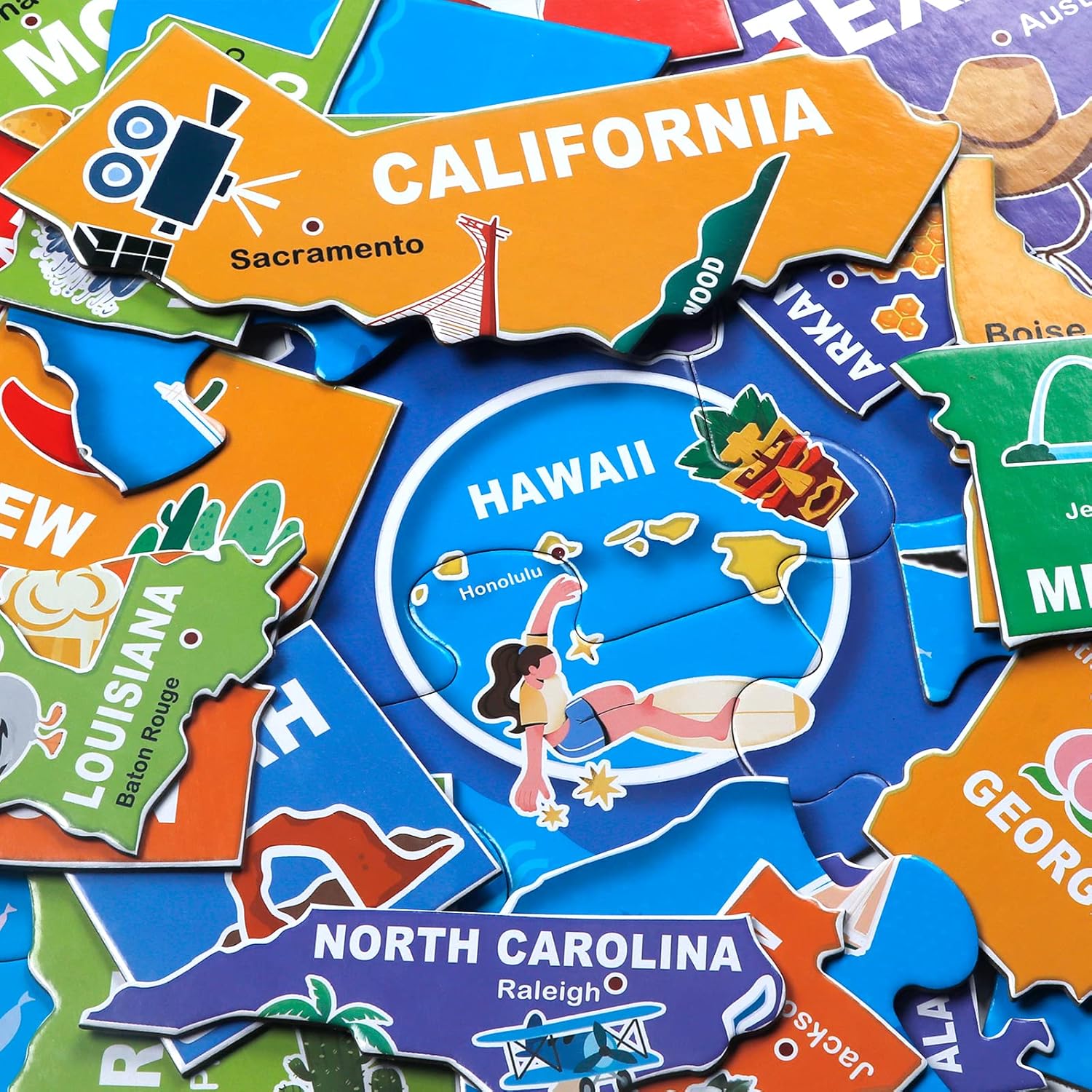 Jumbo Floor Puzzle for Kids,USA Map Puzzle Jigsaw Geography Puzzles,70 Piece US Map 50 States with Capitals,United States Puzzle for Ages 3-5,Preschool Learning Toys Gift for 4-8 Years Old